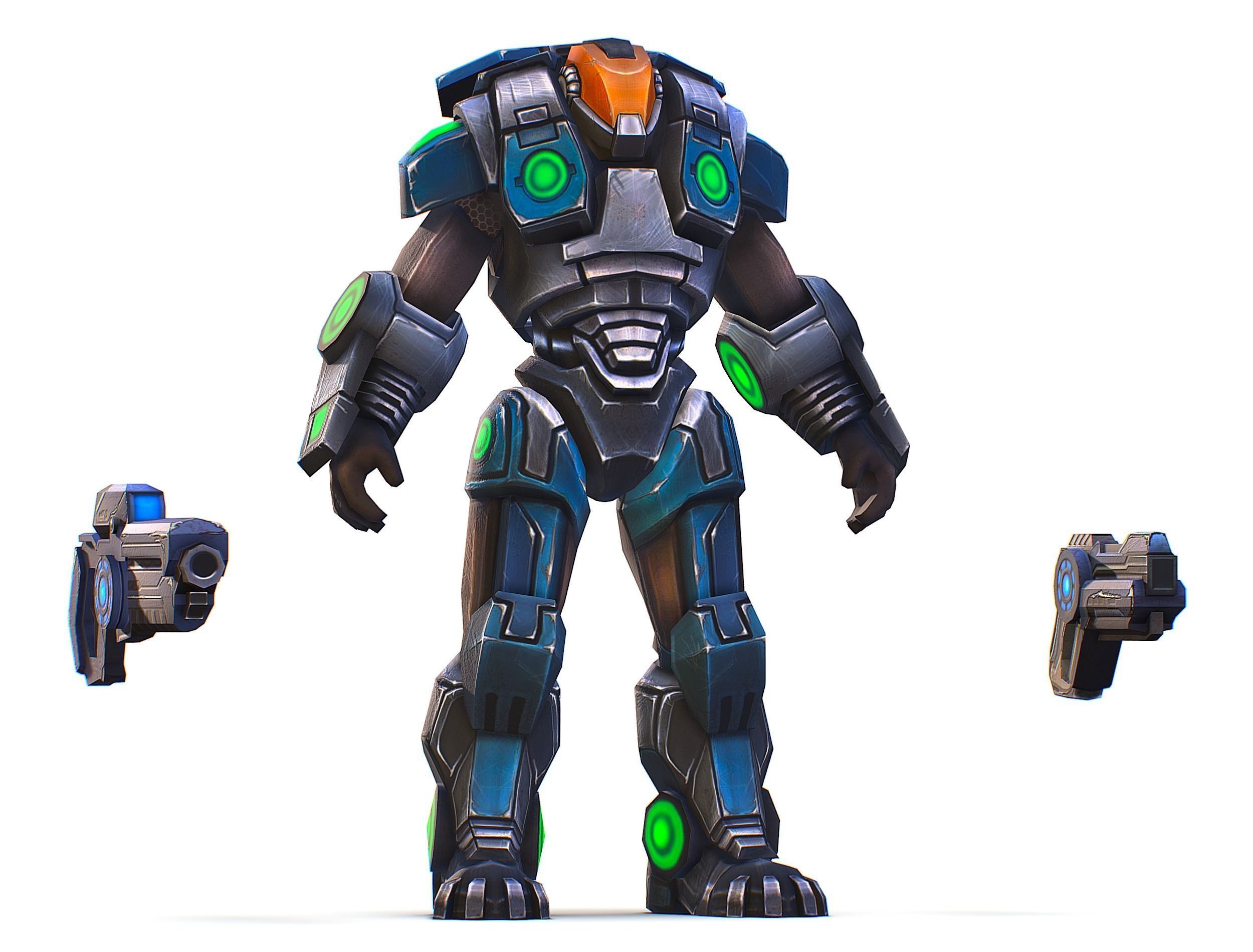 Man Cyborg - Male Soldier with Automatic Rifle and Pistol Low-poly 3D model_21