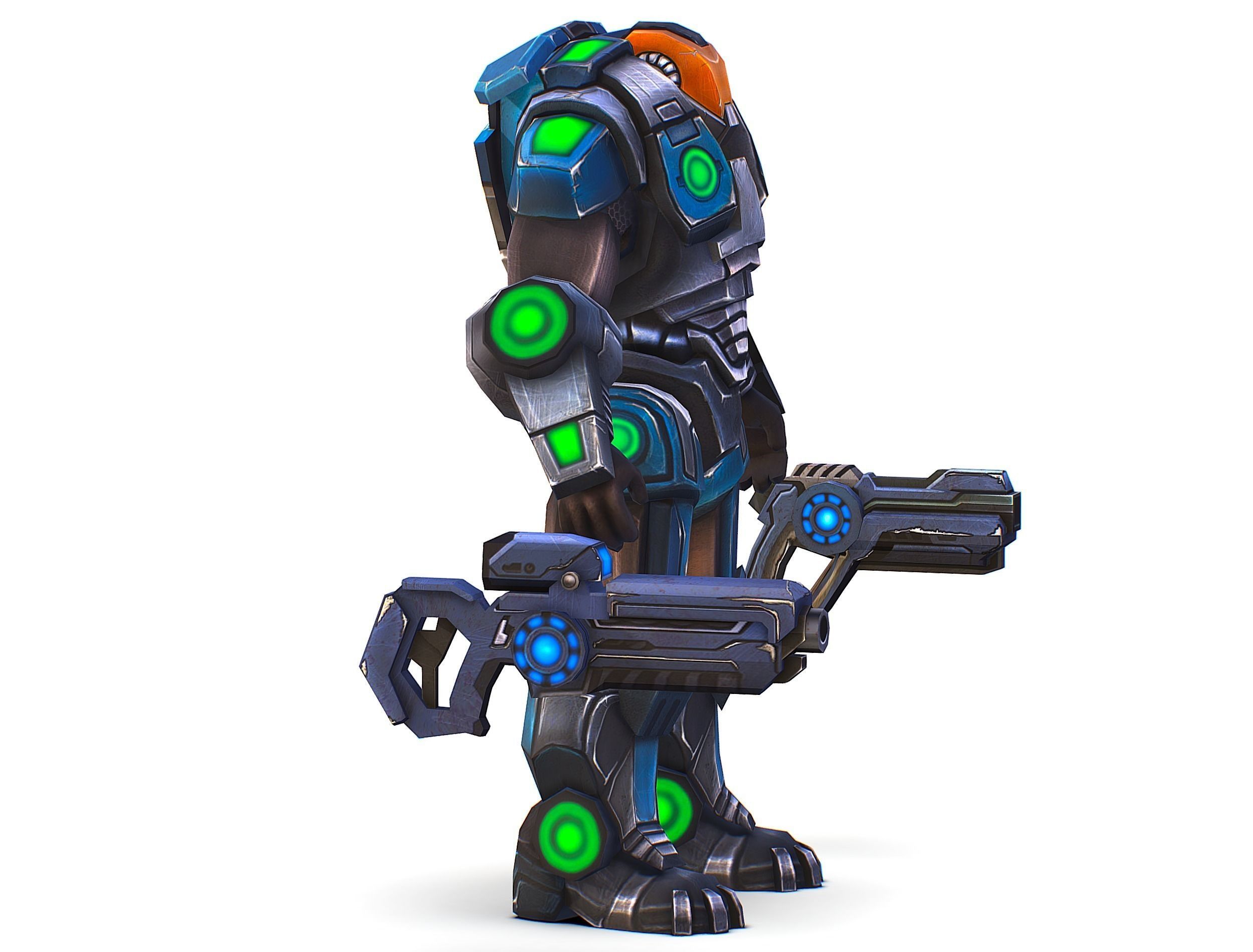 Man Cyborg - Male Soldier with Automatic Rifle and Pistol Low-poly 3D model_4