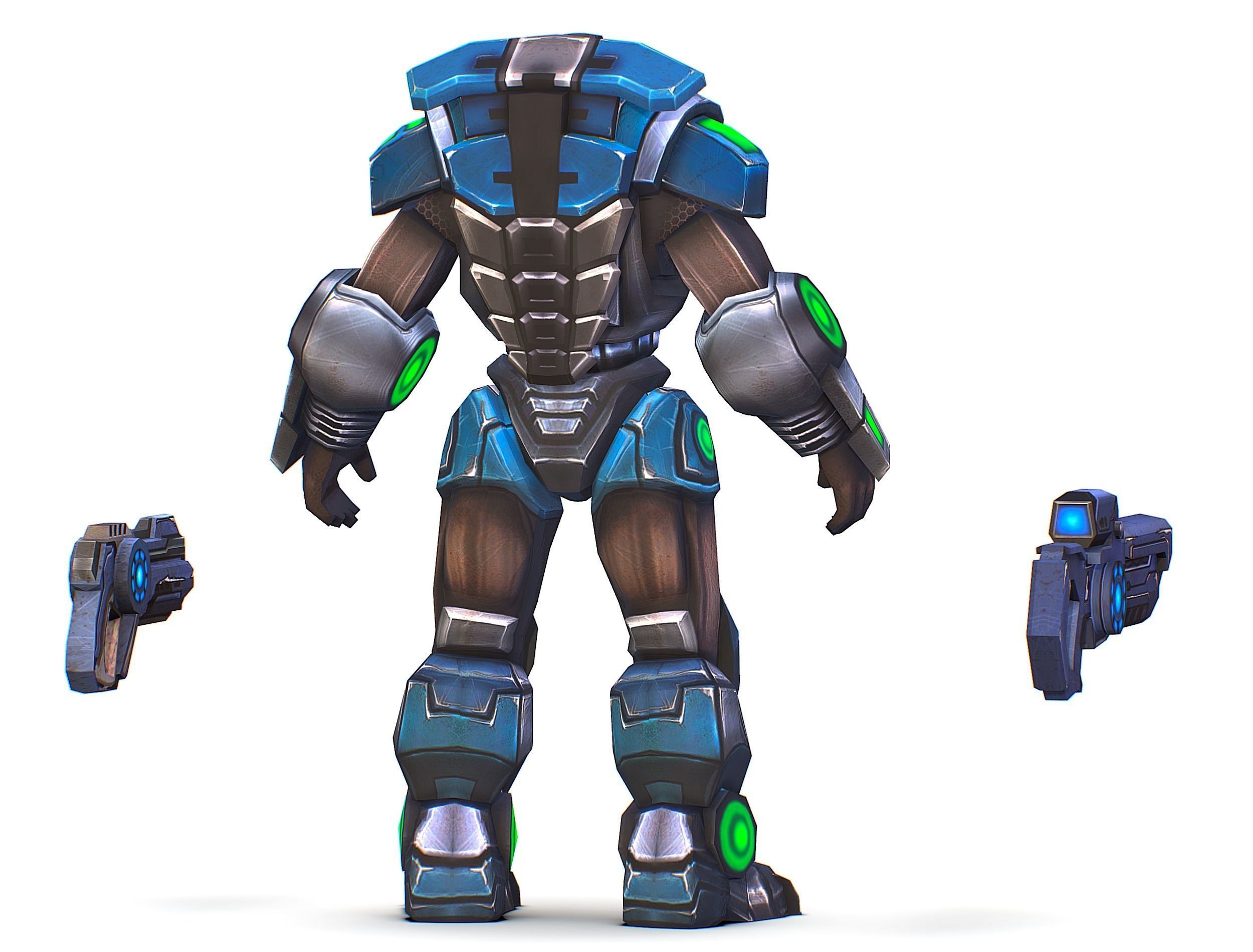 Man Cyborg - Male Soldier with Automatic Rifle and Pistol Low-poly 3D model_10