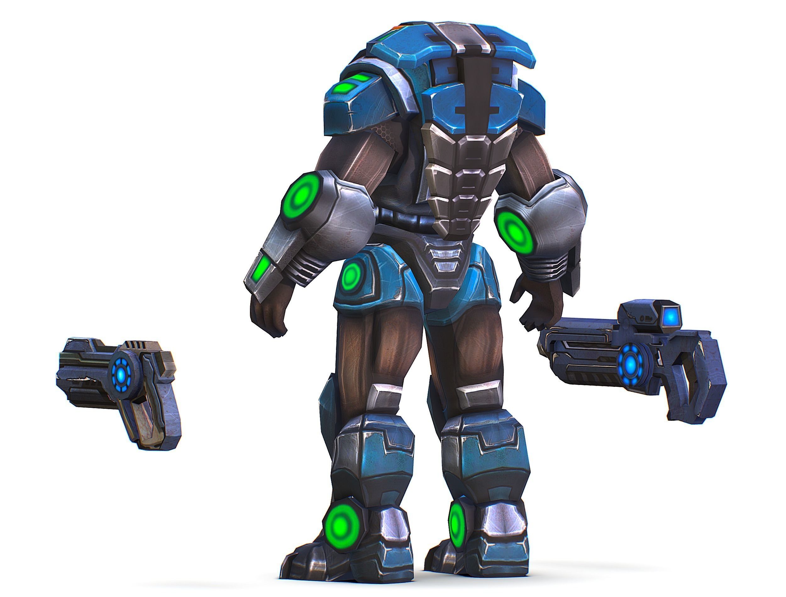 Man Cyborg - Male Soldier with Automatic Rifle and Pistol Low-poly 3D model_13