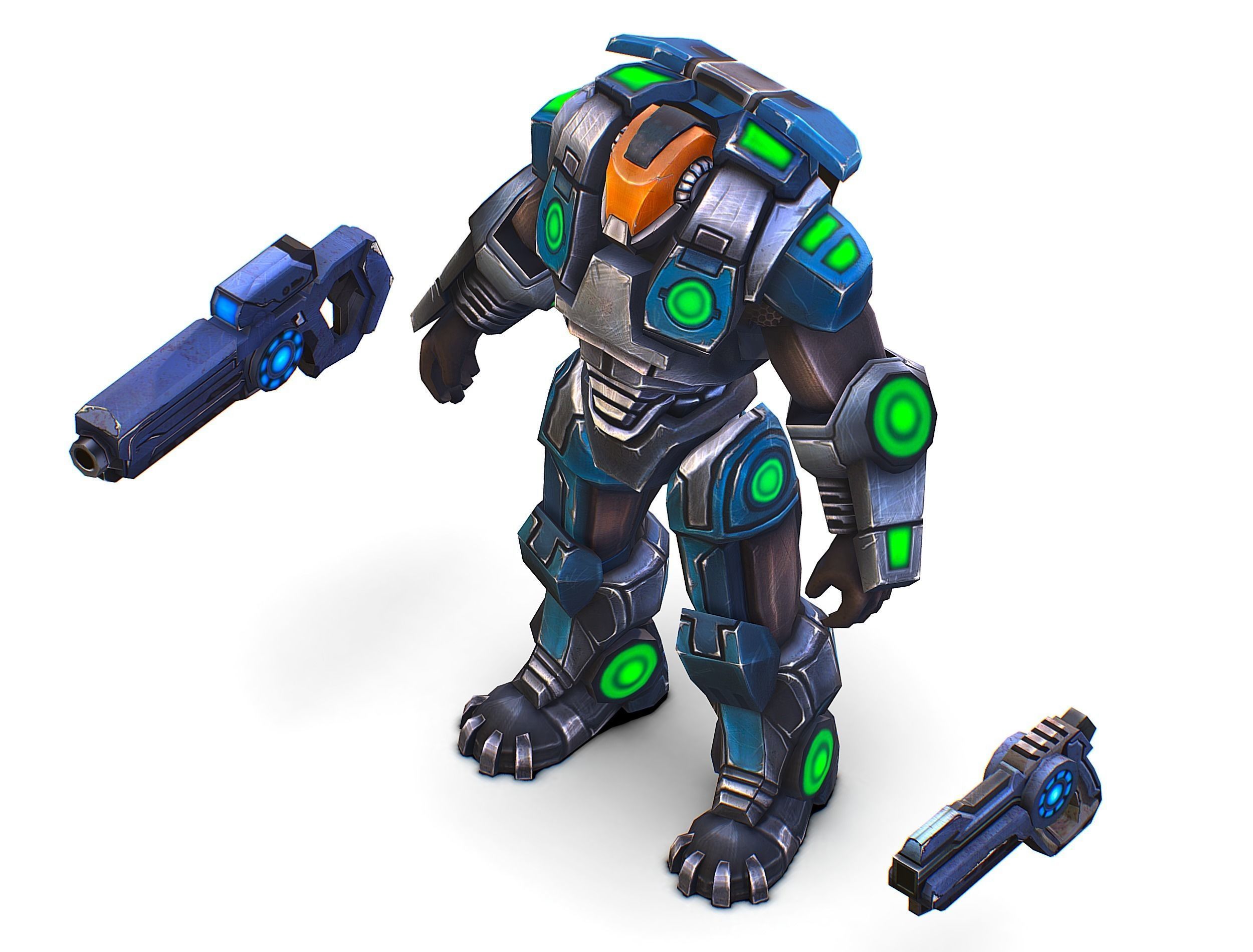 Man Cyborg - Male Soldier with Automatic Rifle and Pistol Low-poly 3D model_35