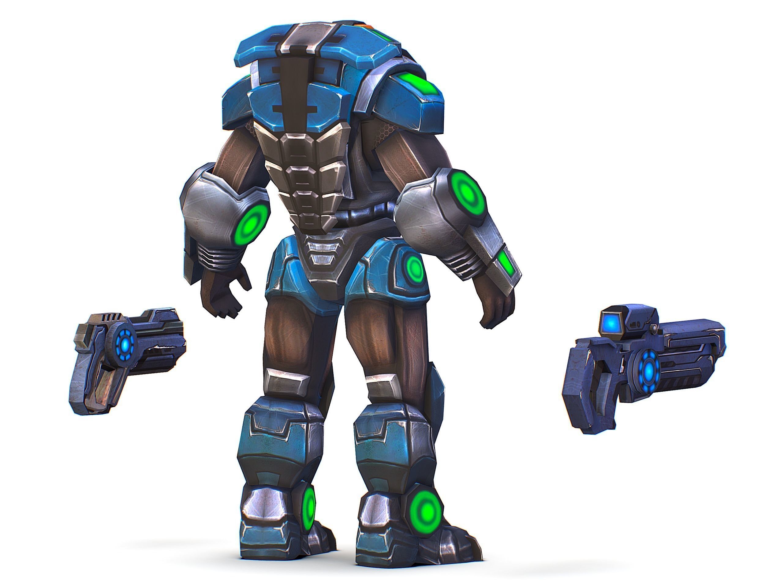 Man Cyborg - Male Soldier with Automatic Rifle and Pistol Low-poly 3D model_9