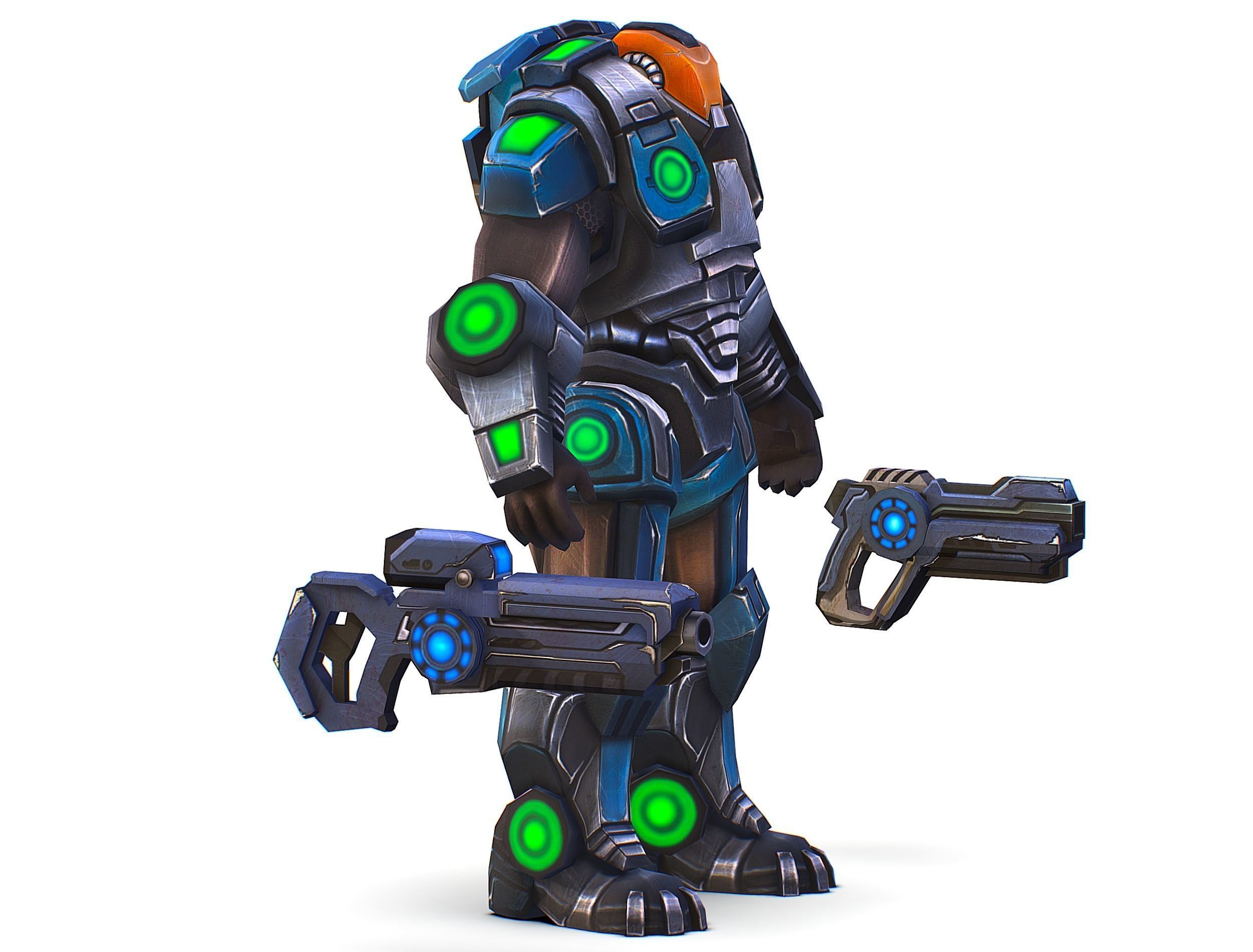 Man Cyborg - Male Soldier with Automatic Rifle and Pistol Low-poly 3D model_3