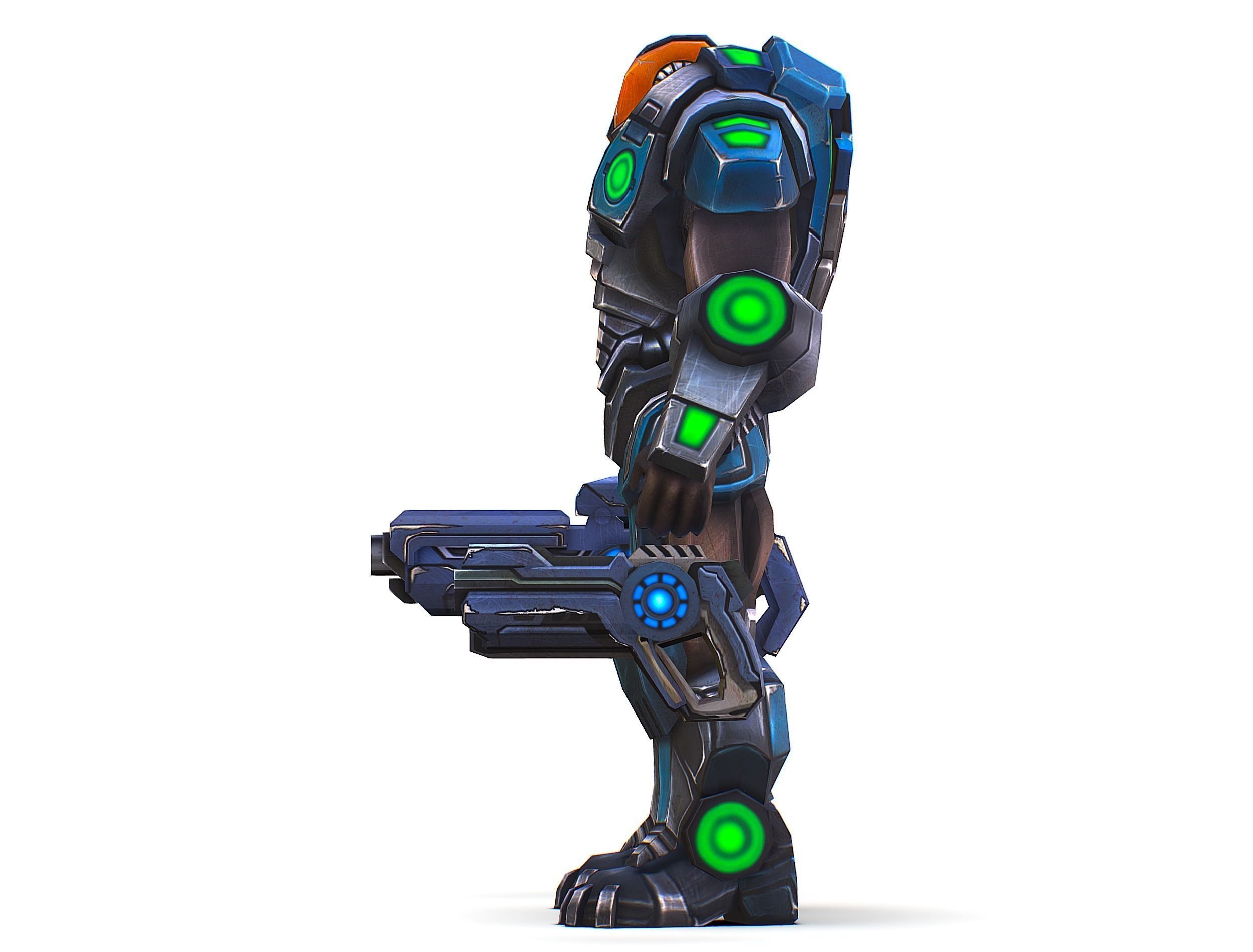 Man Cyborg - Male Soldier with Automatic Rifle and Pistol Low-poly 3D model_16