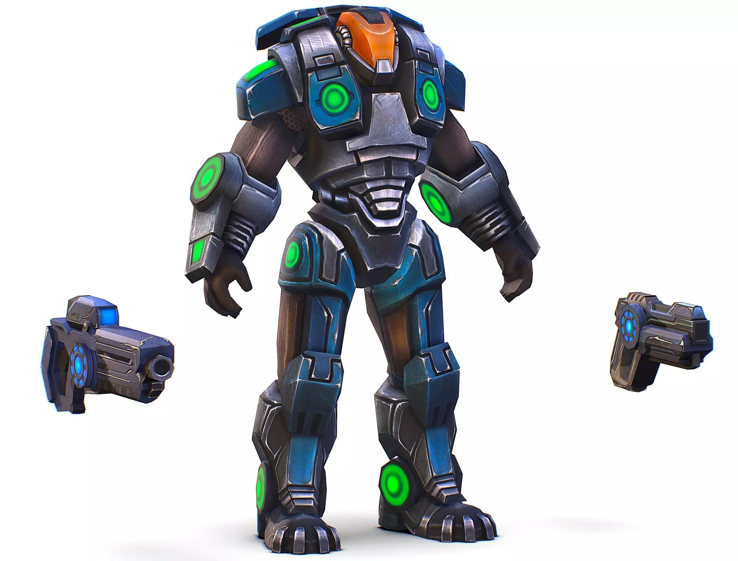 Man Cyborg - Male Soldier with Automatic Rifle and Pistol Low-poly 3D model_0