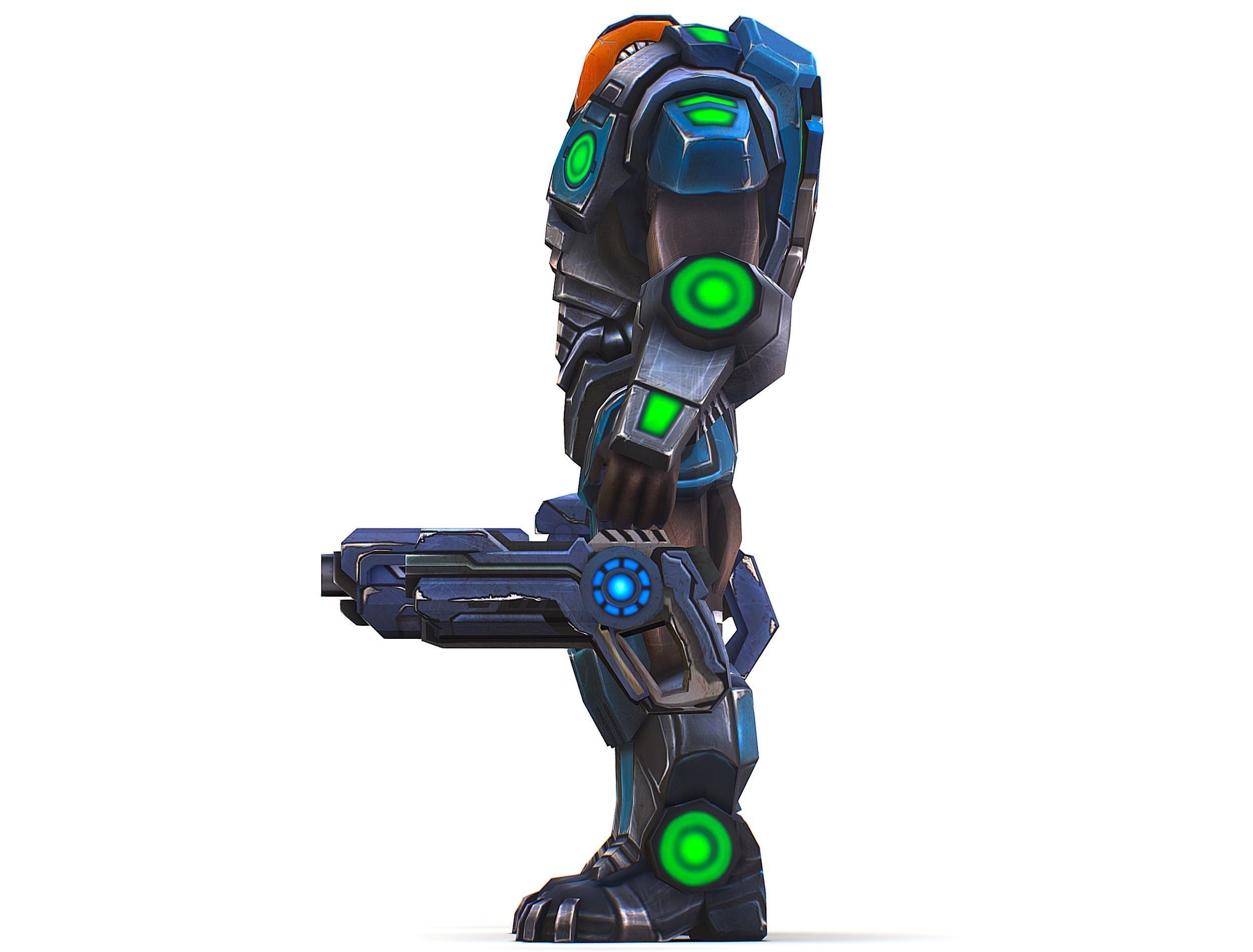 Man Cyborg - Male Soldier with Automatic Rifle and Pistol Low-poly 3D model_33