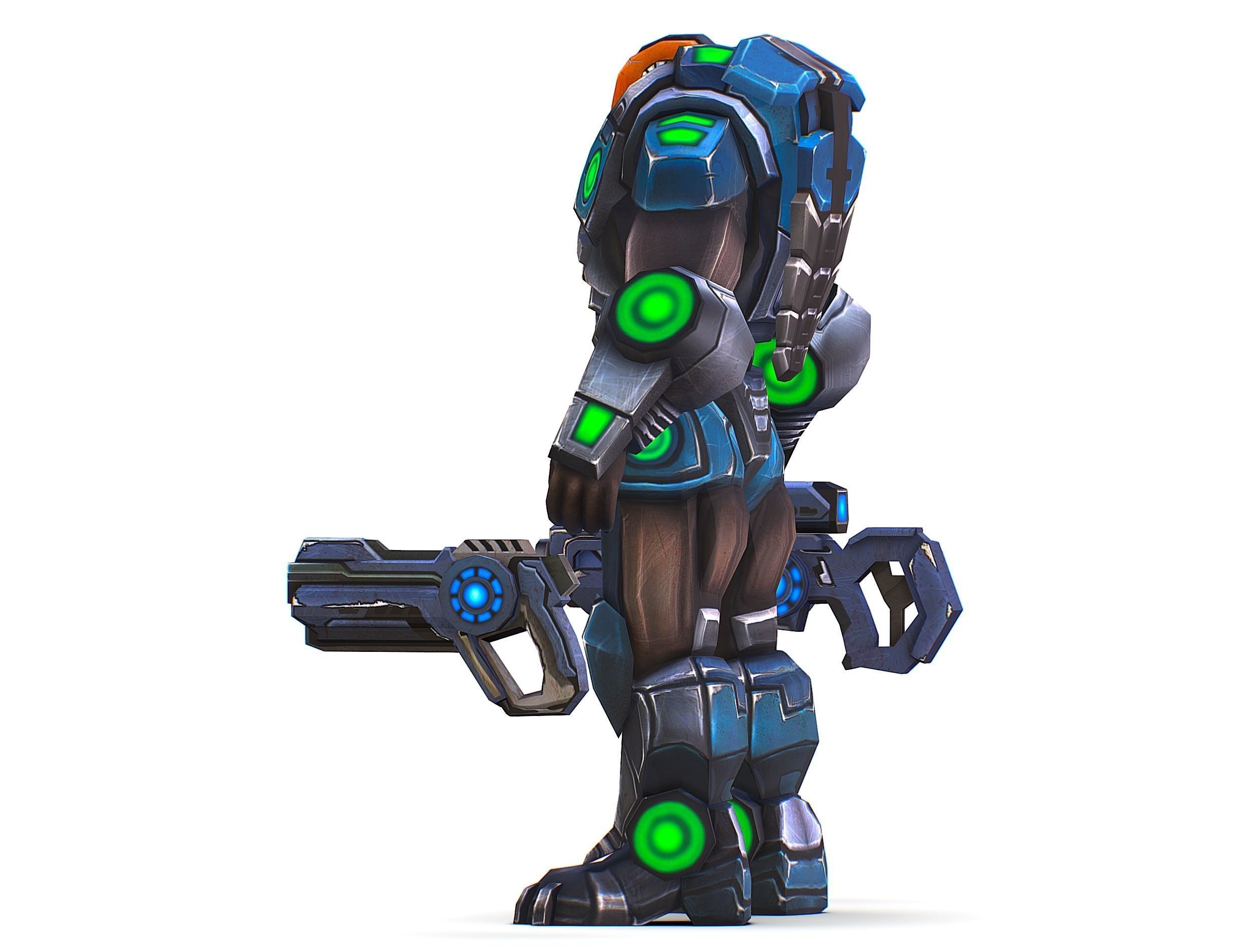 Man Cyborg - Male Soldier with Automatic Rifle and Pistol Low-poly 3D model_15