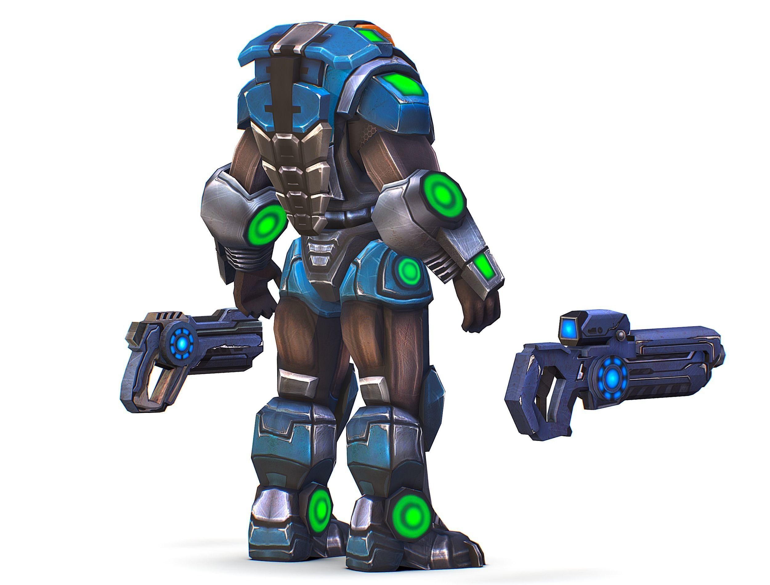 Man Cyborg - Male Soldier with Automatic Rifle and Pistol Low-poly 3D model_8