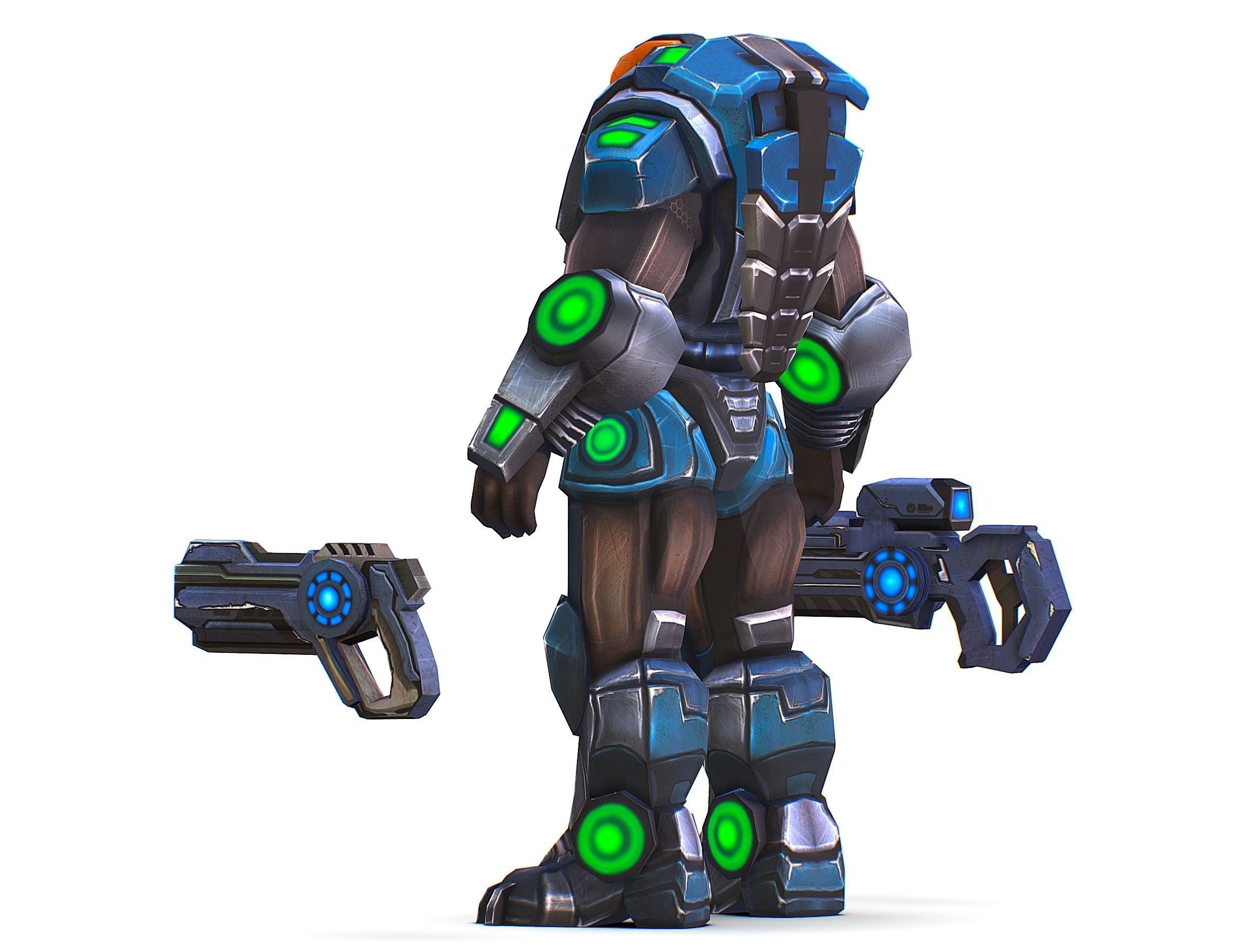 Man Cyborg - Male Soldier with Automatic Rifle and Pistol Low-poly 3D model_14