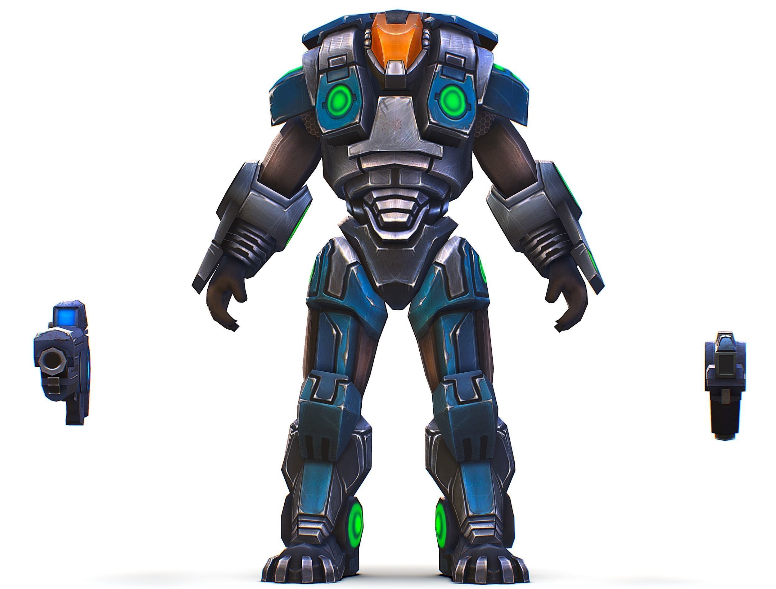 Man Cyborg - Male Soldier with Automatic Rifle and Pistol Low-poly 3D model_30