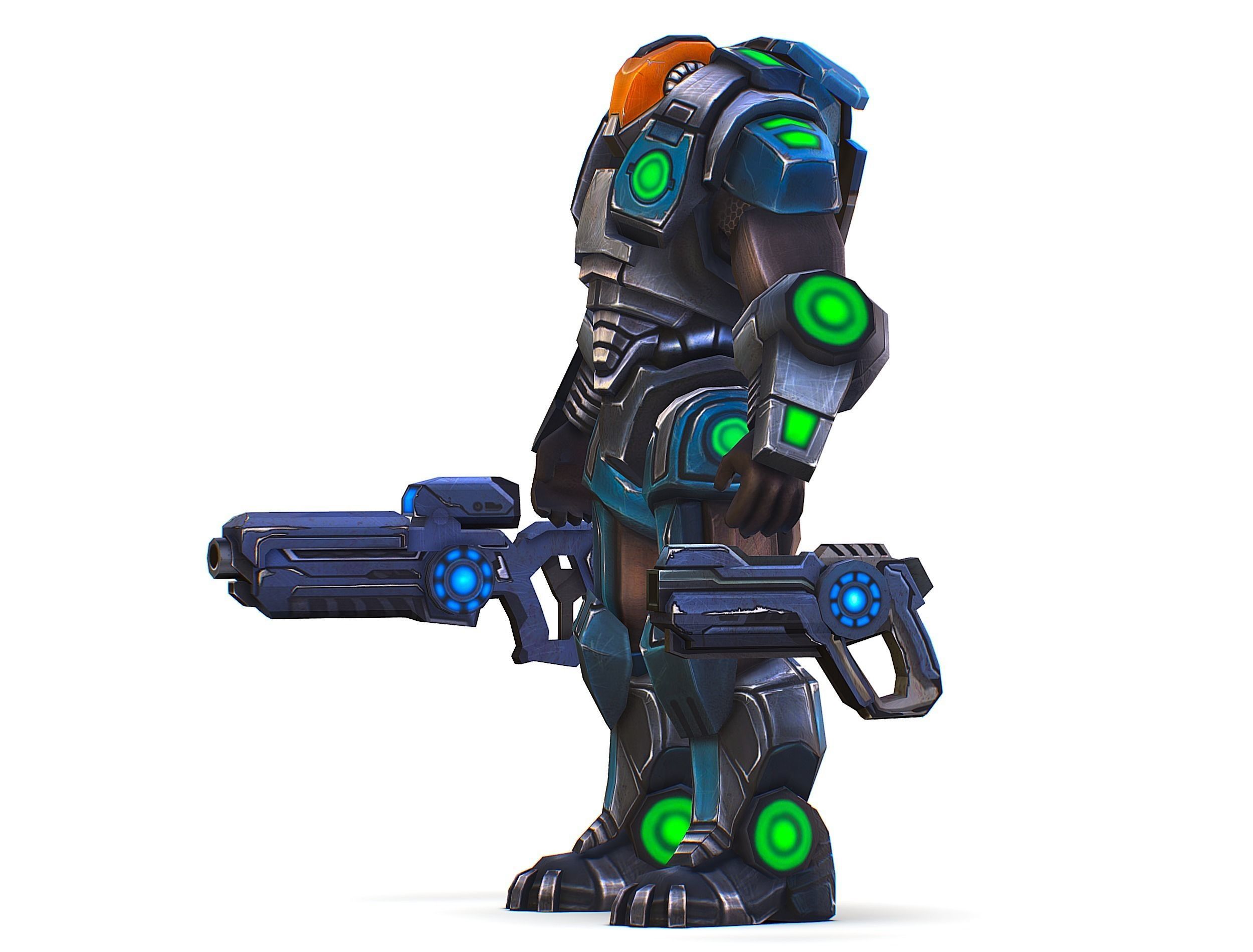 Man Cyborg - Male Soldier with Automatic Rifle and Pistol Low-poly 3D model_17