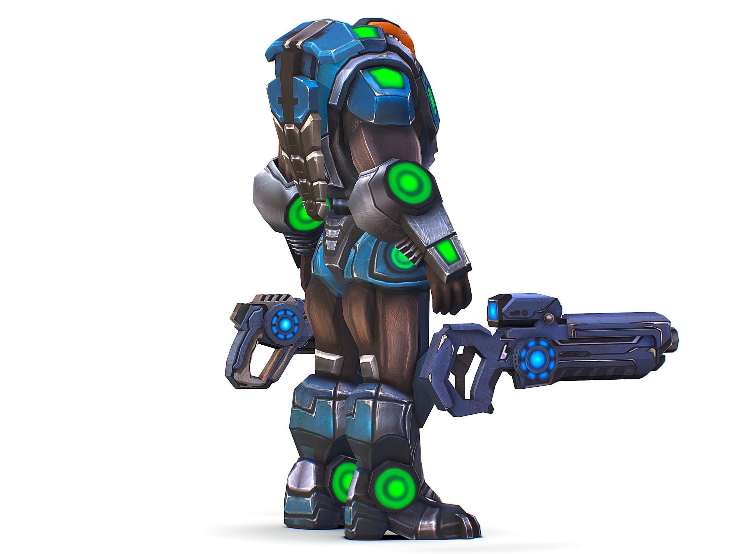 Man Cyborg - Male Soldier with Automatic Rifle and Pistol Low-poly 3D model_7