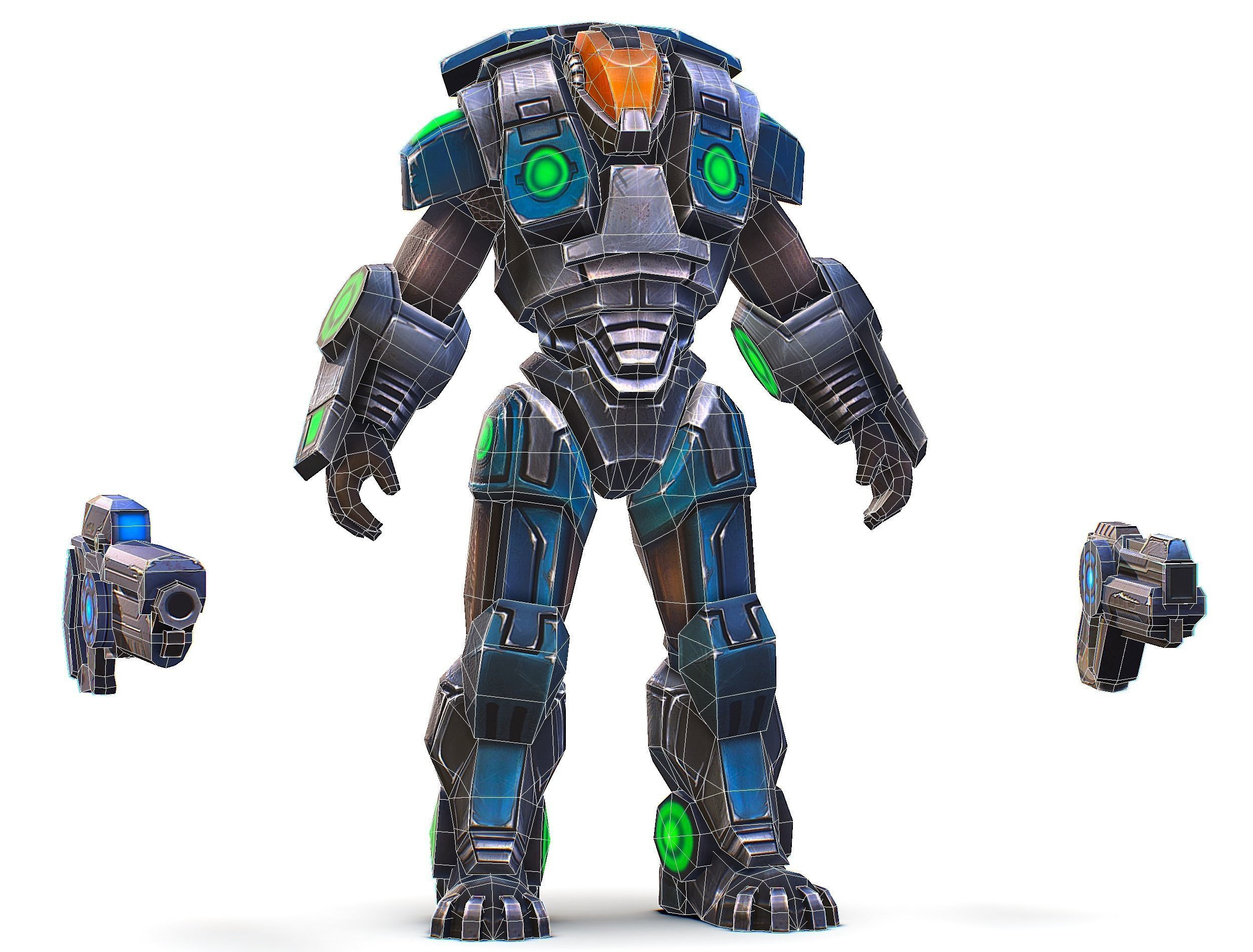 Man Cyborg - Male Soldier with Automatic Rifle and Pistol Low-poly 3D model_62