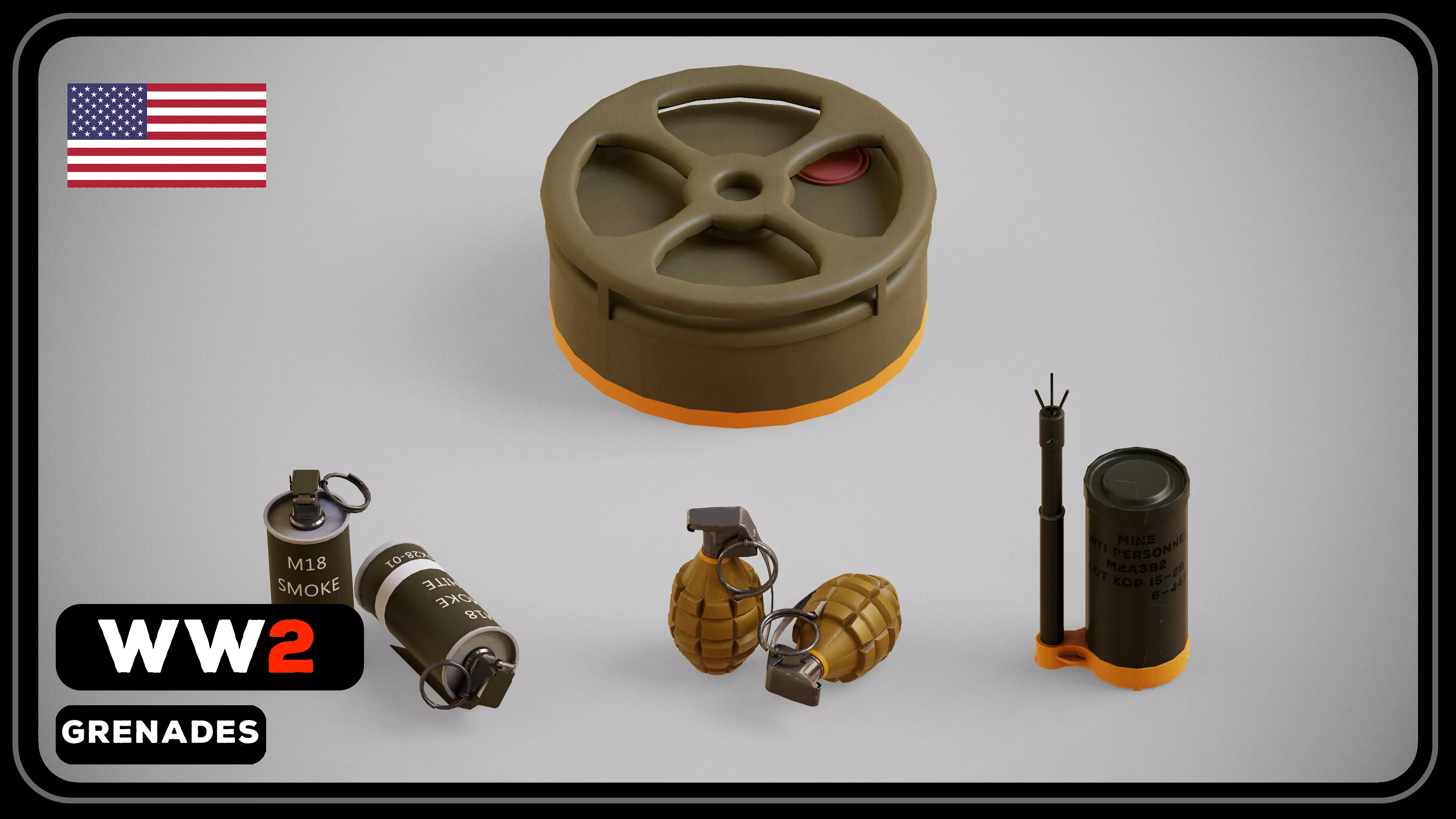 US WW2 Explosive equipment Low-poly 3D model_0