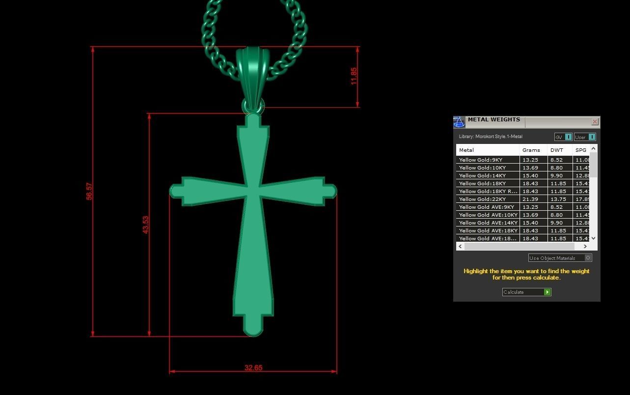 Light Gold 18K Cross Pendant 1CP035 3D print model_1