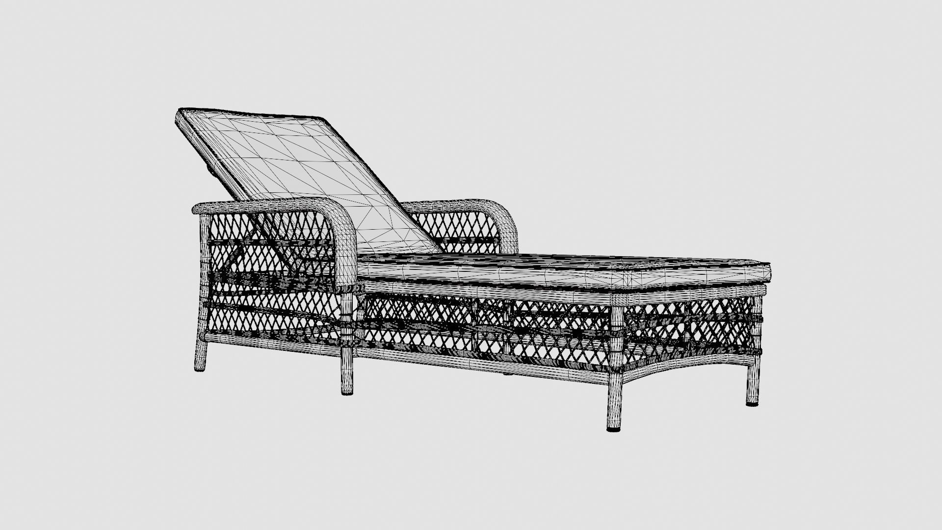 Rattan Sunbed Low-poly 3D model_7