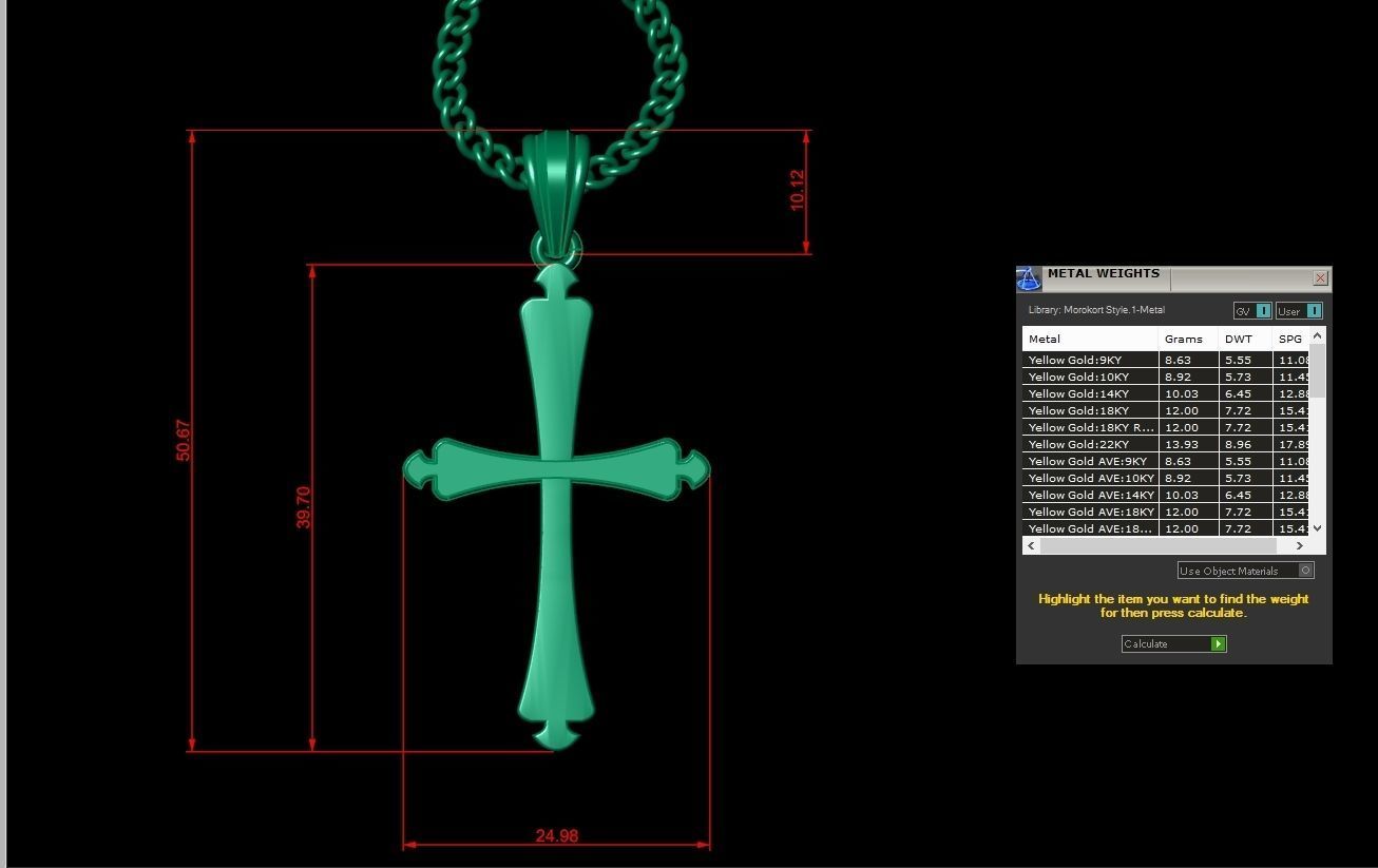 Light Gold 18K Cross Pendant 1CP022 3D print model_1