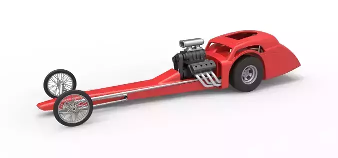 Front engine old school dragster with shell V8 Scale 1 to 25 3D print model