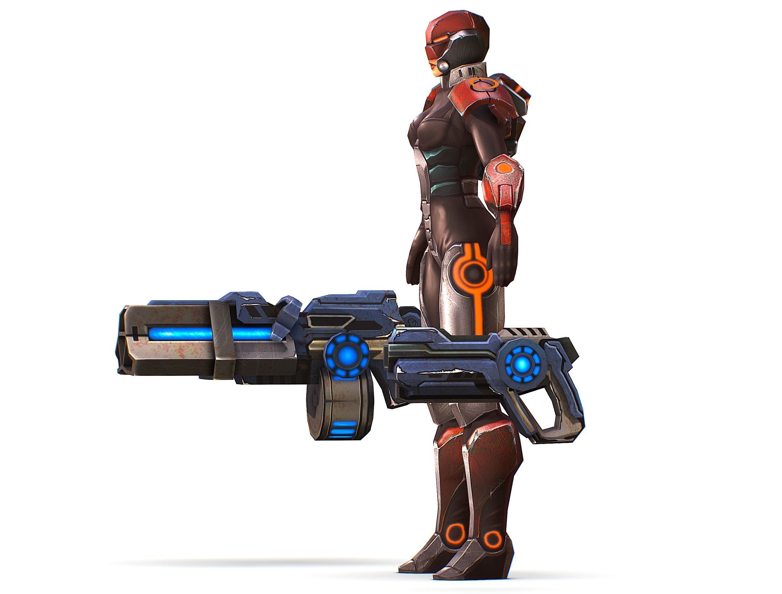 Sci-fi Female Cyborg - Woman Machine Gun Low-poly 3D model_18