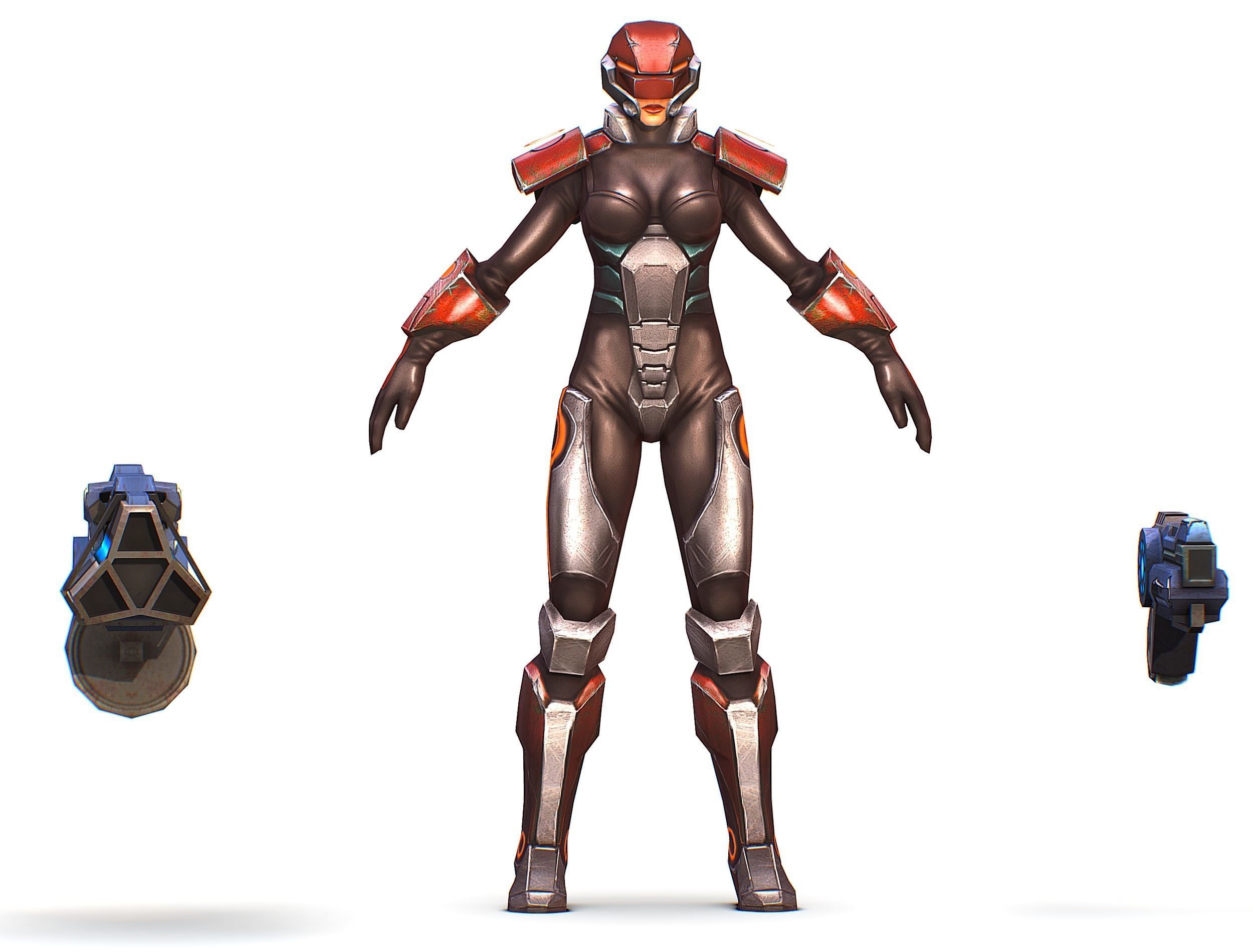 Sci-fi Female Cyborg - Woman Machine Gun Low-poly 3D model_24