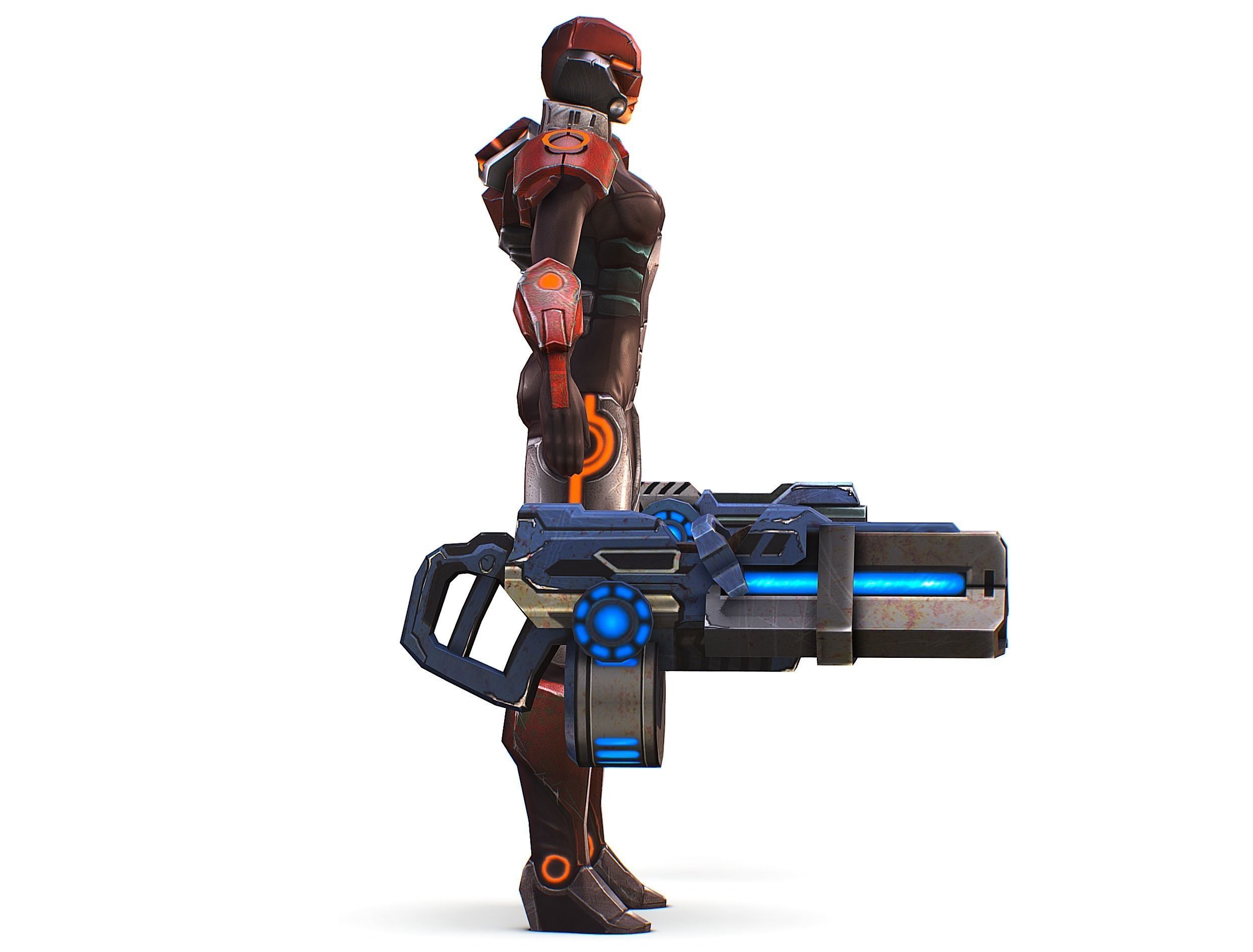 Sci-fi Female Cyborg - Woman Machine Gun Low-poly 3D model_5