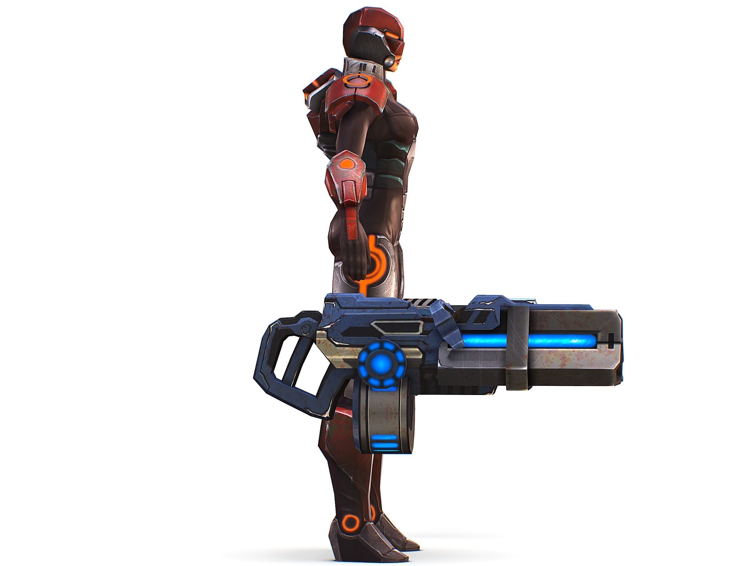 Sci-fi Female Cyborg - Woman Machine Gun Low-poly 3D model_34