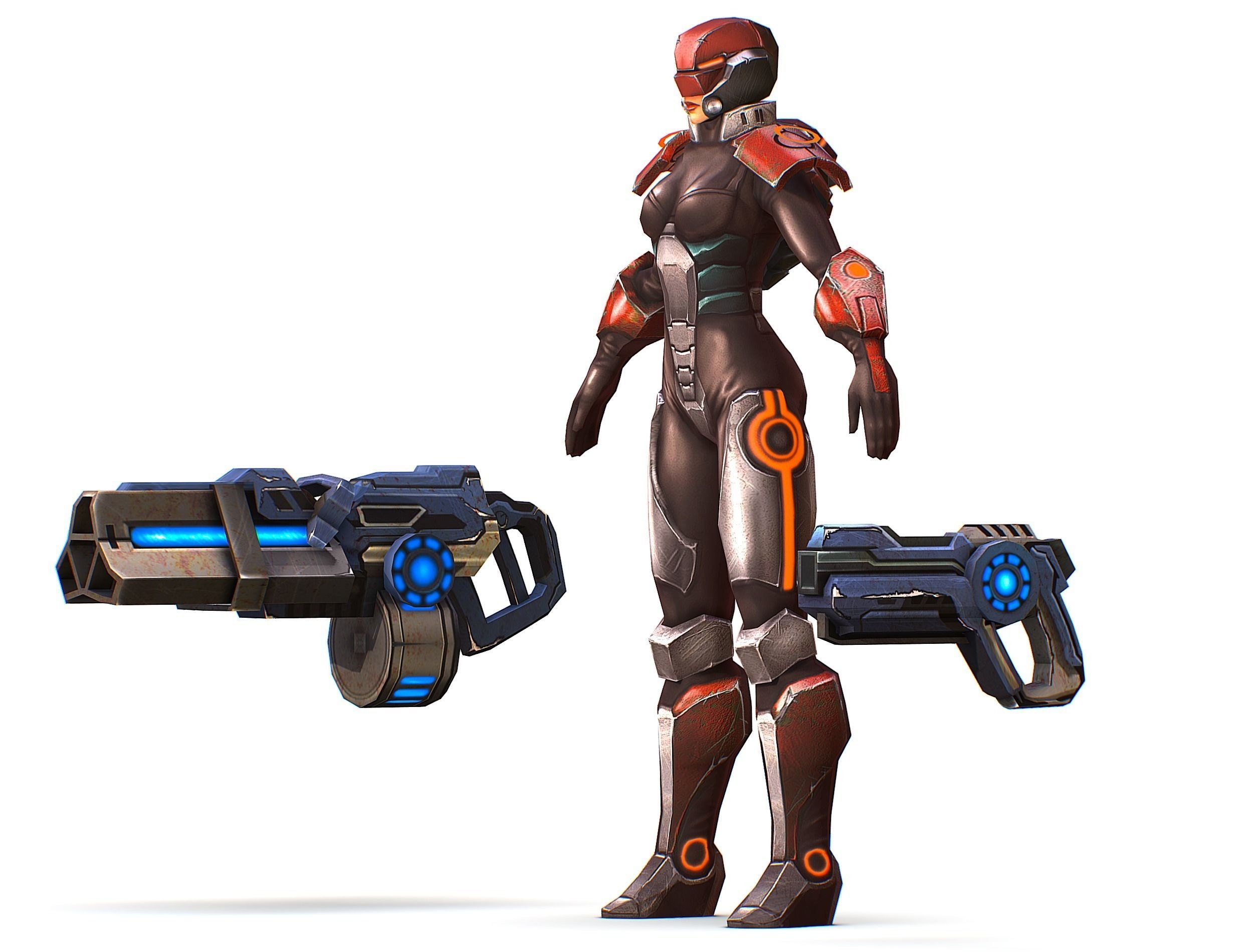 Sci-fi Female Cyborg - Woman Machine Gun Low-poly 3D model_19