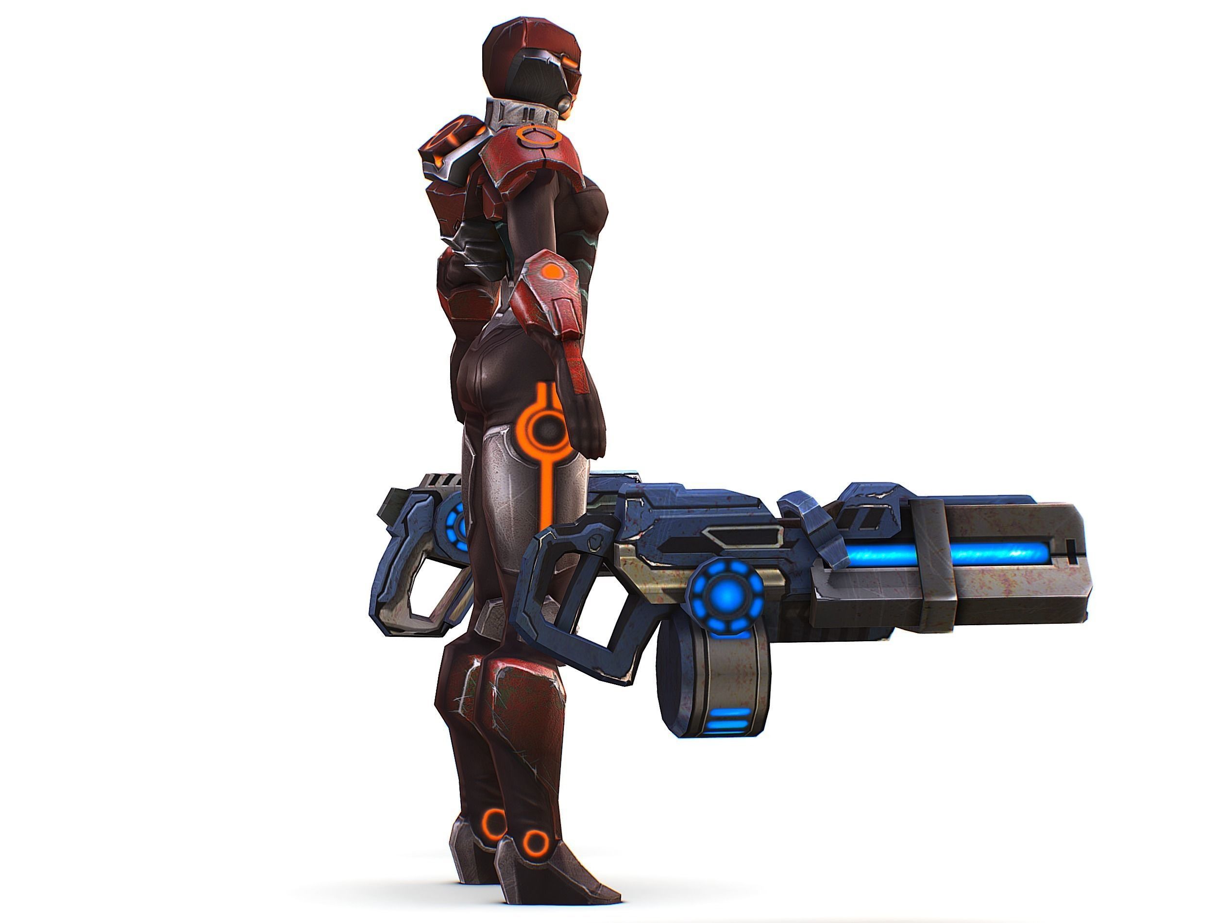 Sci-fi Female Cyborg - Woman Machine Gun Low-poly 3D model_6