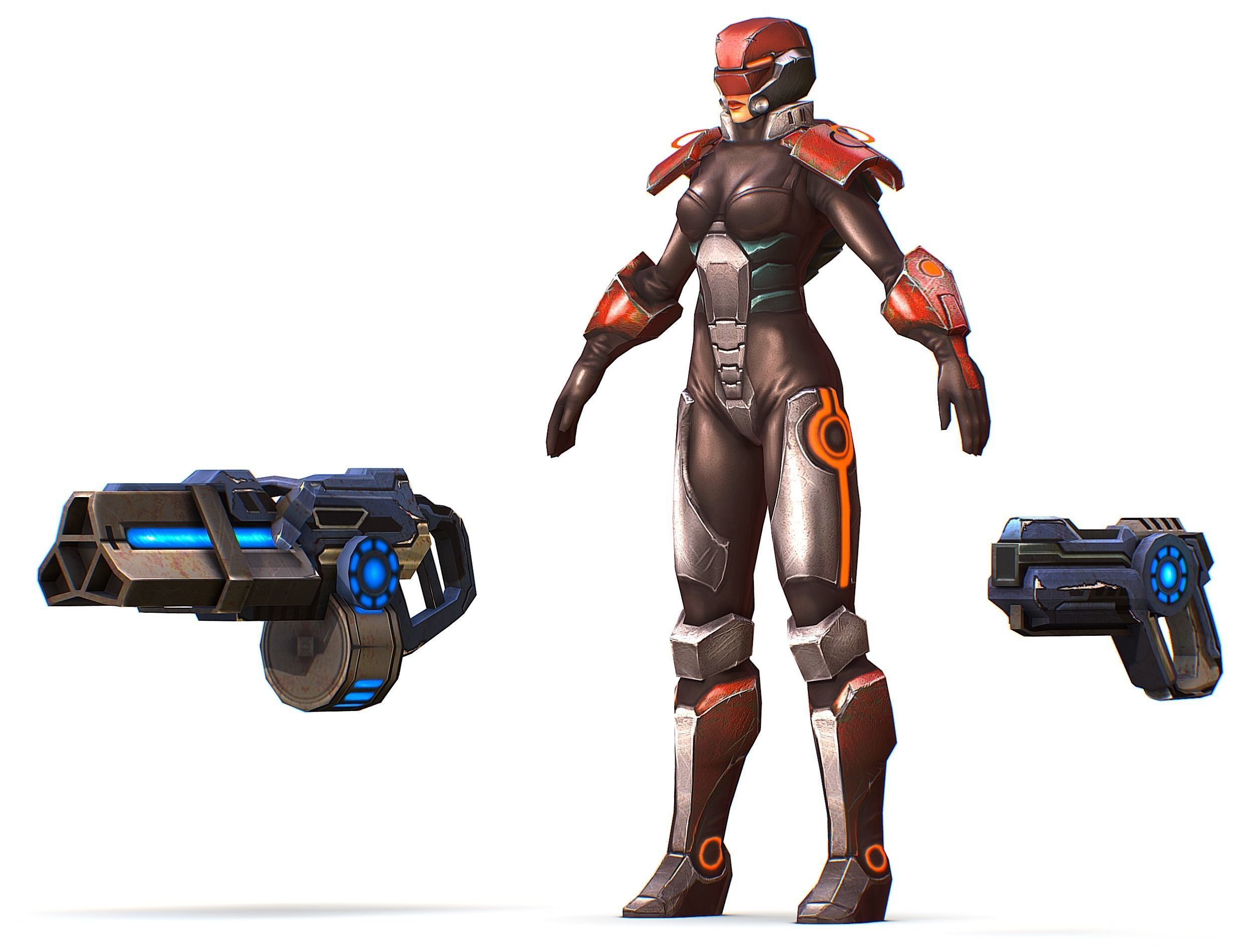 Sci-fi Female Cyborg - Woman Machine Gun Low-poly 3D model_20