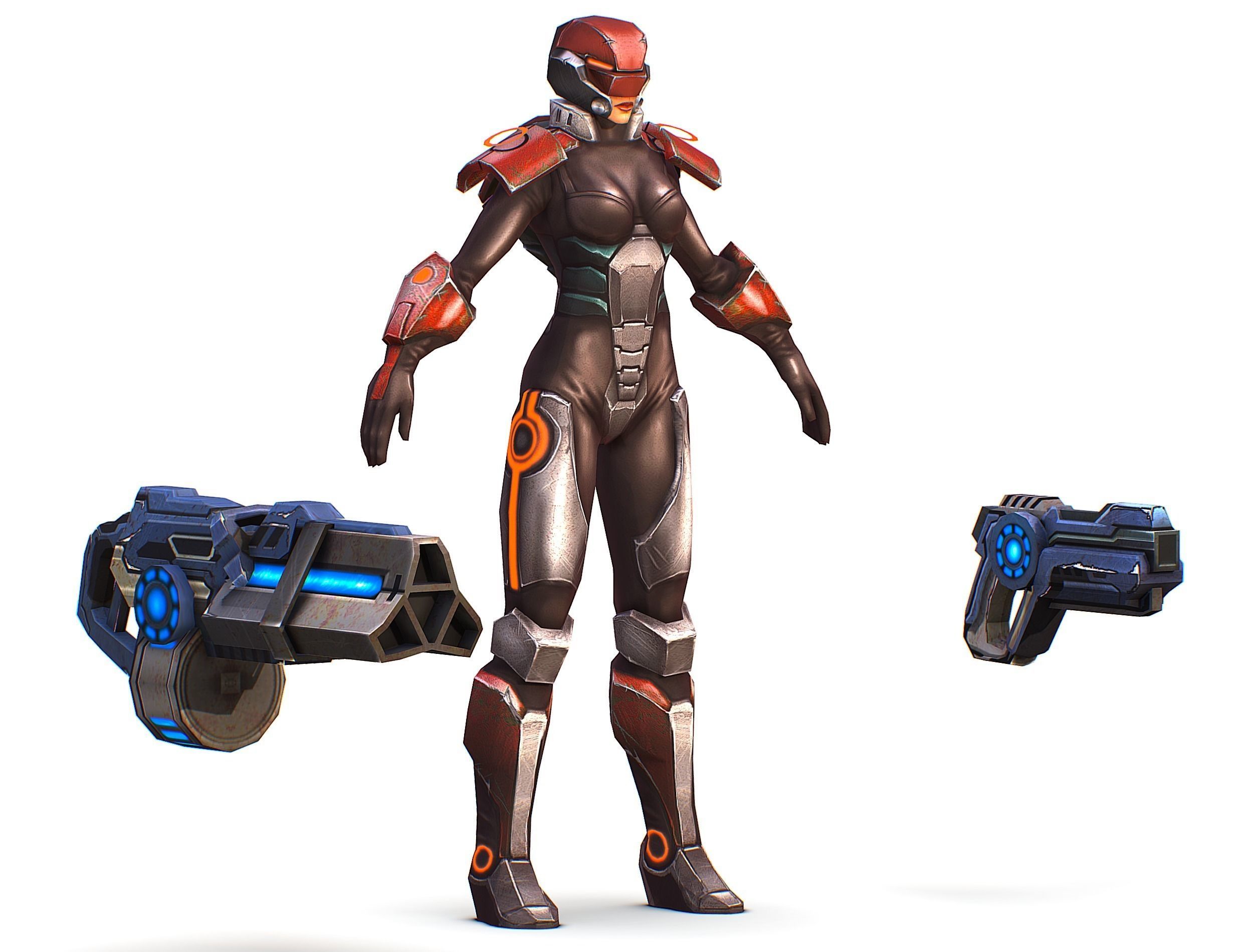 Sci-fi Female Cyborg - Woman Machine Gun Low-poly 3D model_1