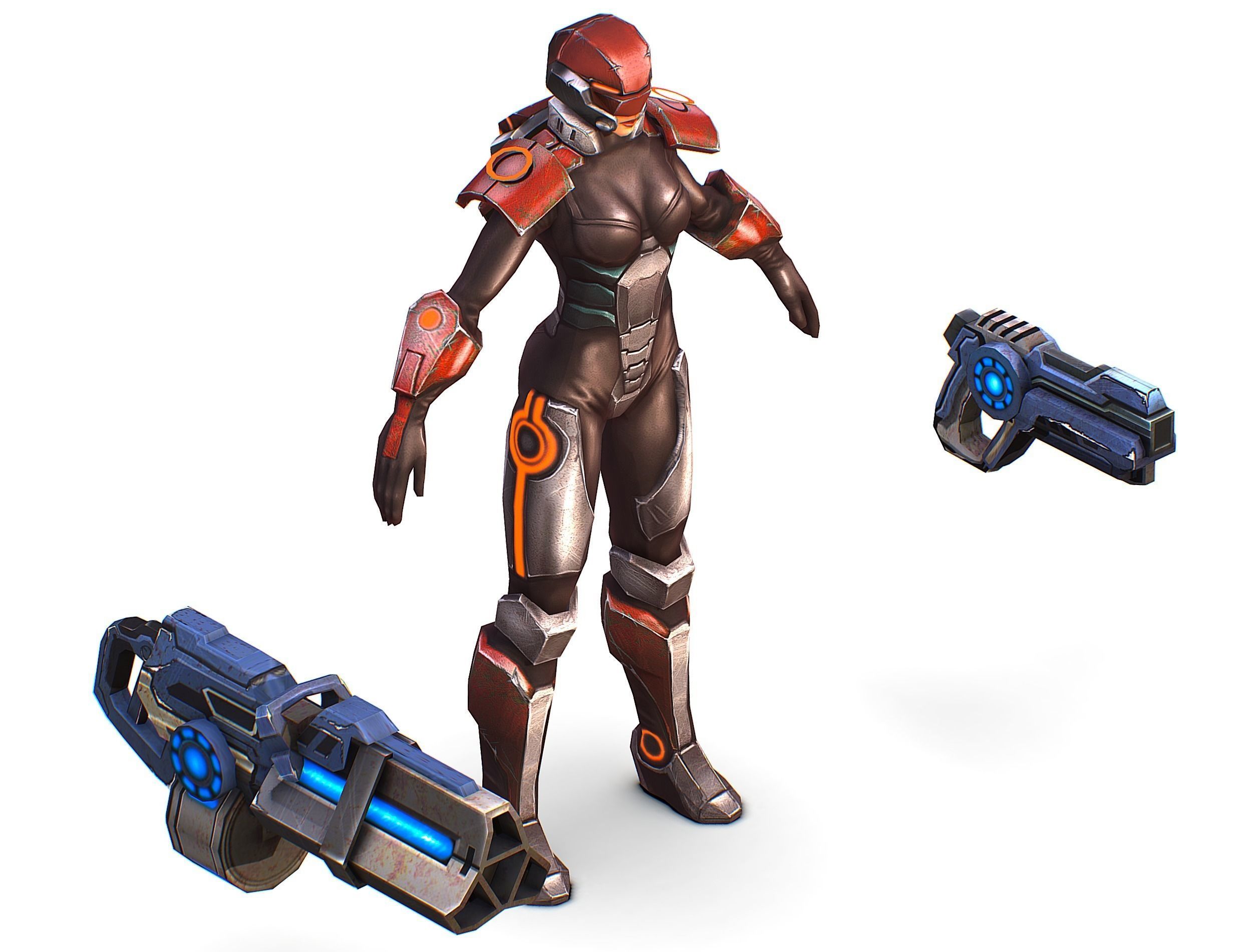 Sci-fi Female Cyborg - Woman Machine Gun Low-poly 3D model_37