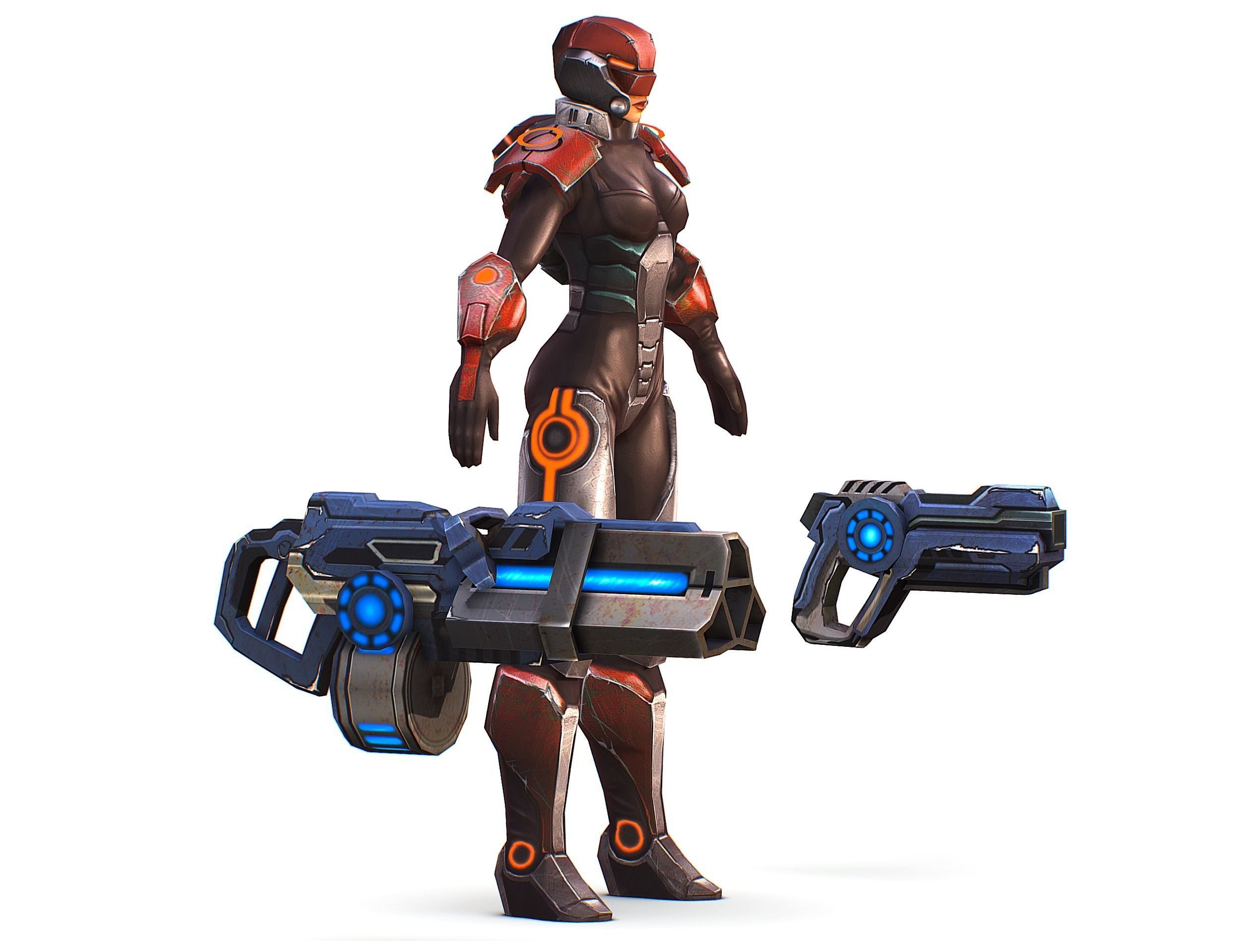 Sci-fi Female Cyborg - Woman Machine Gun Low-poly 3D model_3