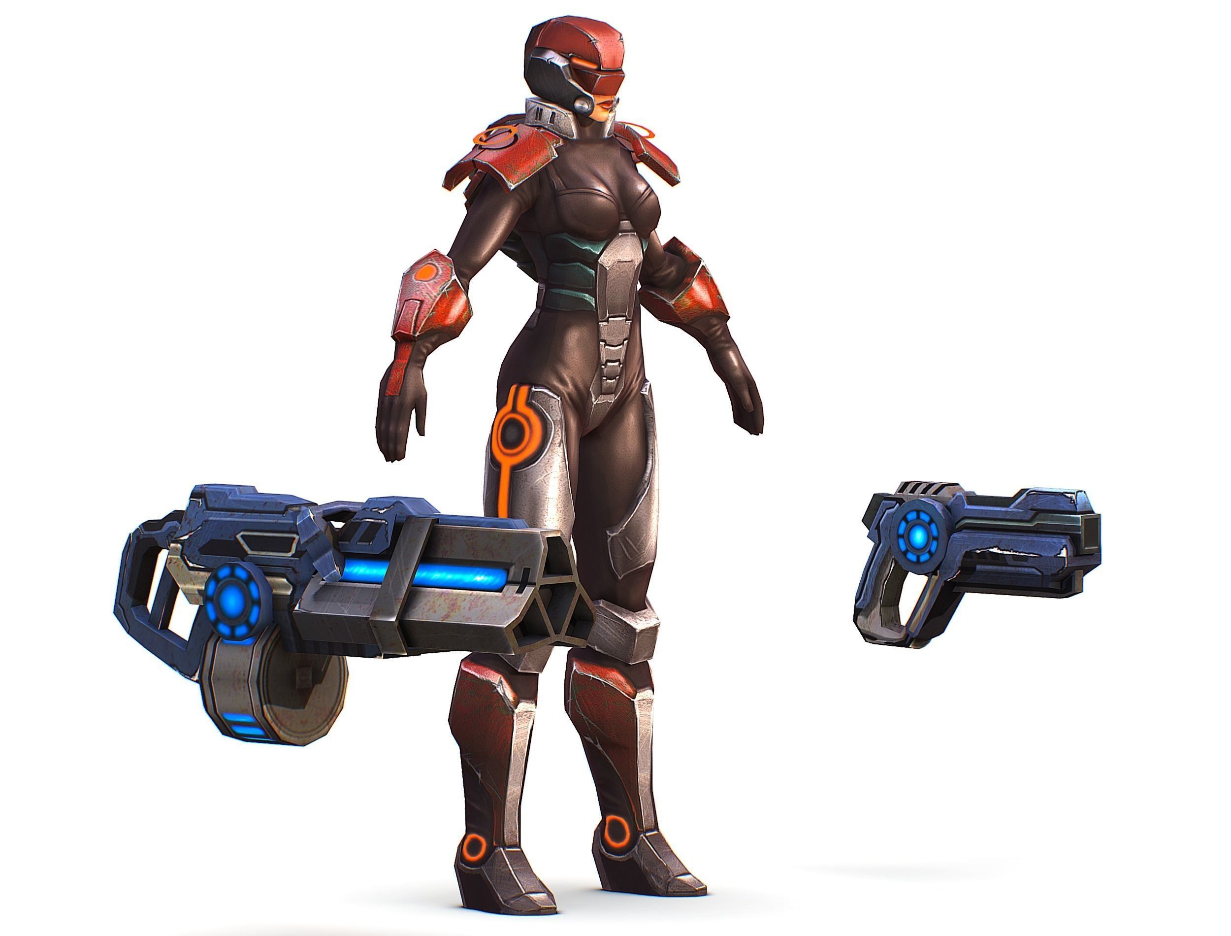 Sci-fi Female Cyborg - Woman Machine Gun Low-poly 3D model_2