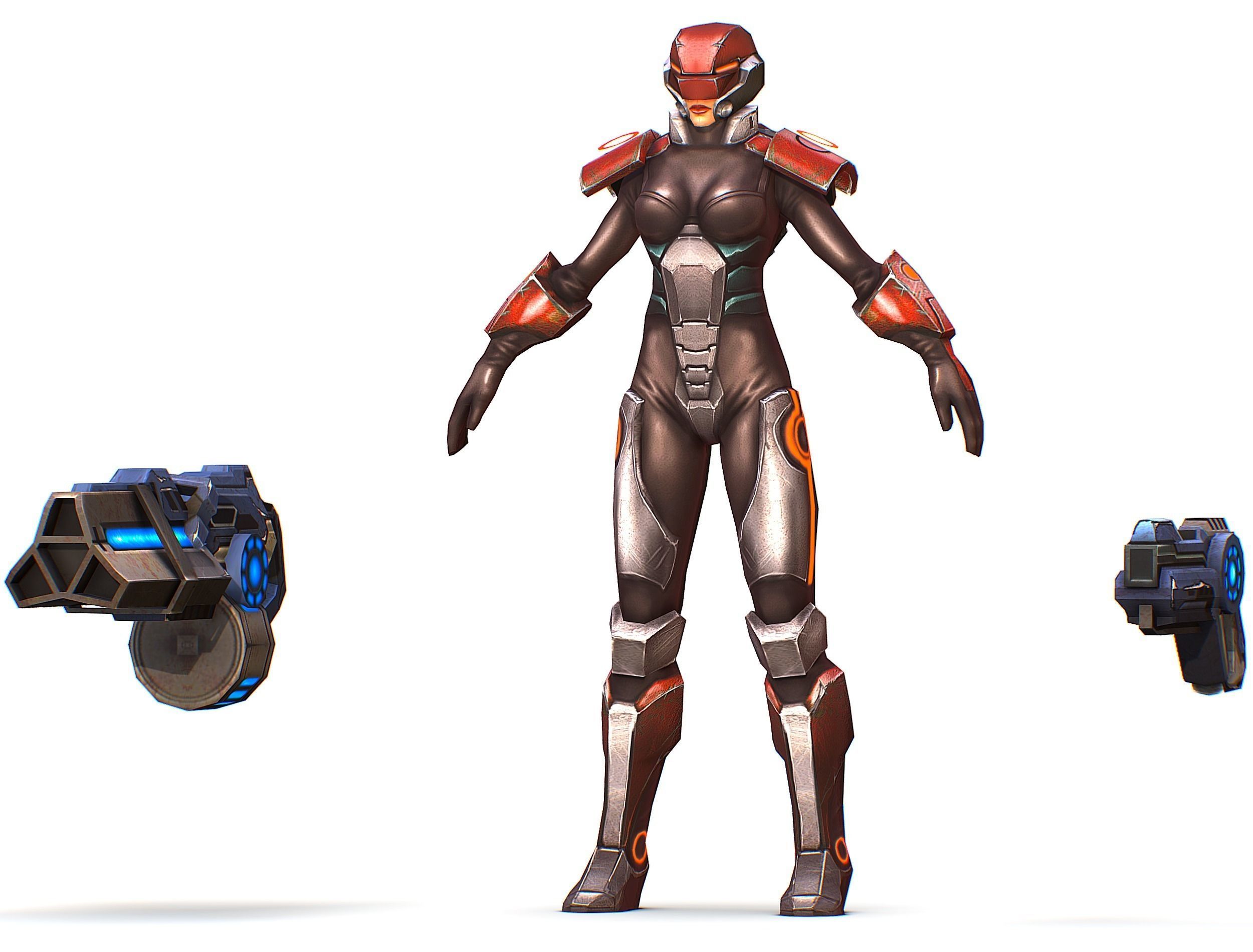 Sci-fi Female Cyborg - Woman Machine Gun Low-poly 3D model_22