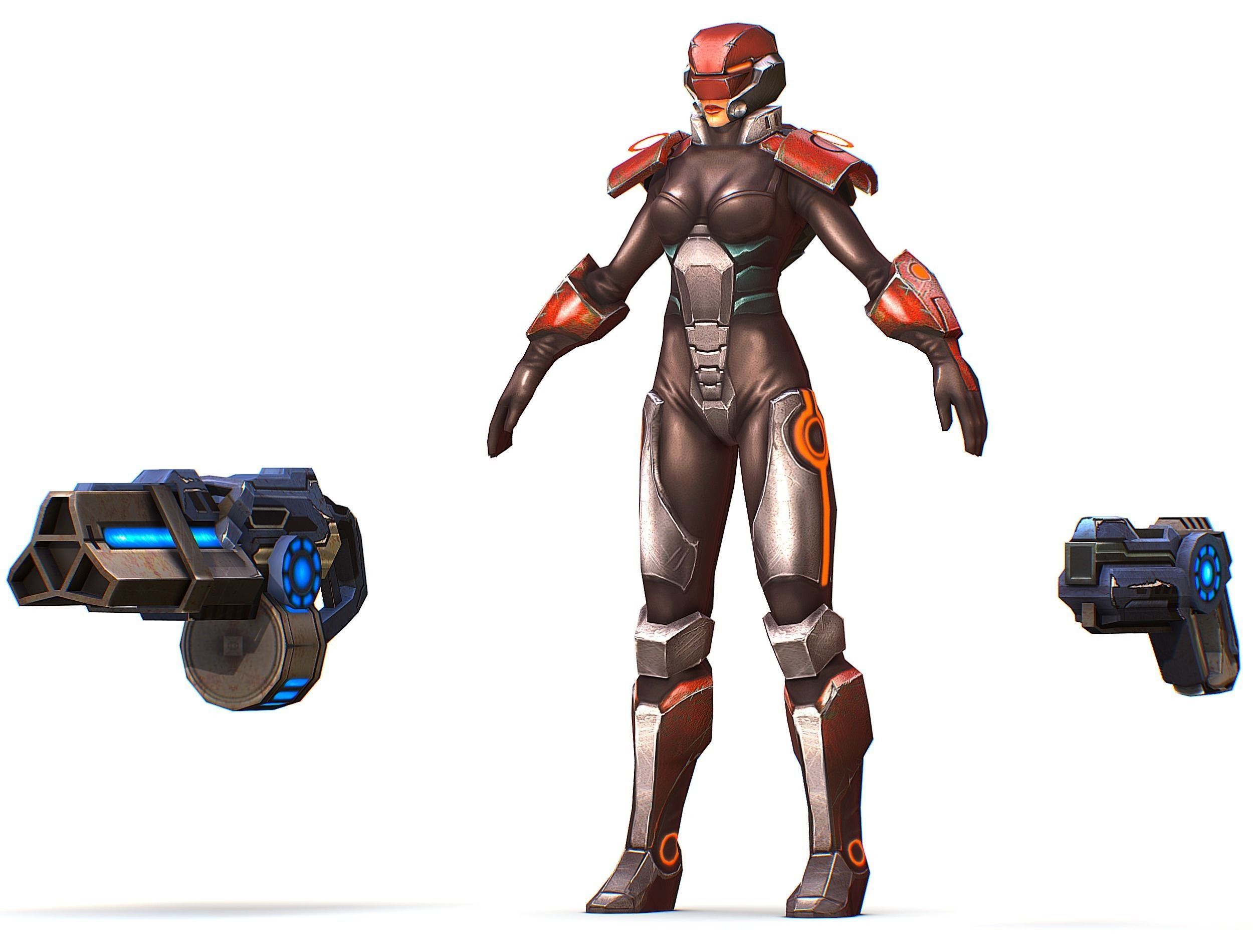 Sci-fi Female Cyborg - Woman Machine Gun Low-poly 3D model_21