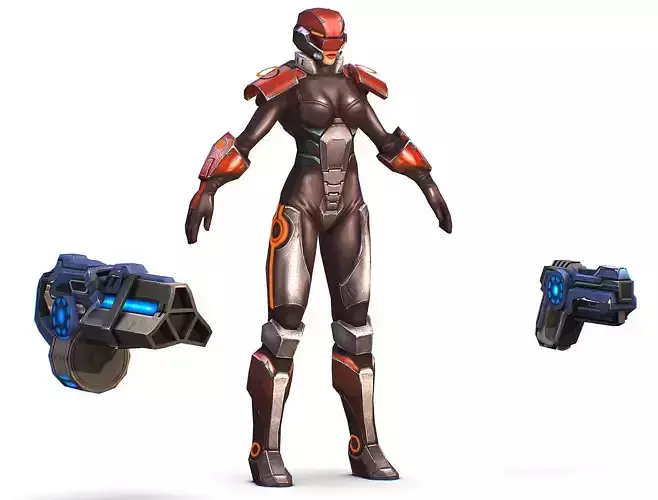 Sci-fi Female Cyborg - Woman Machine Gun Low-poly 3D model