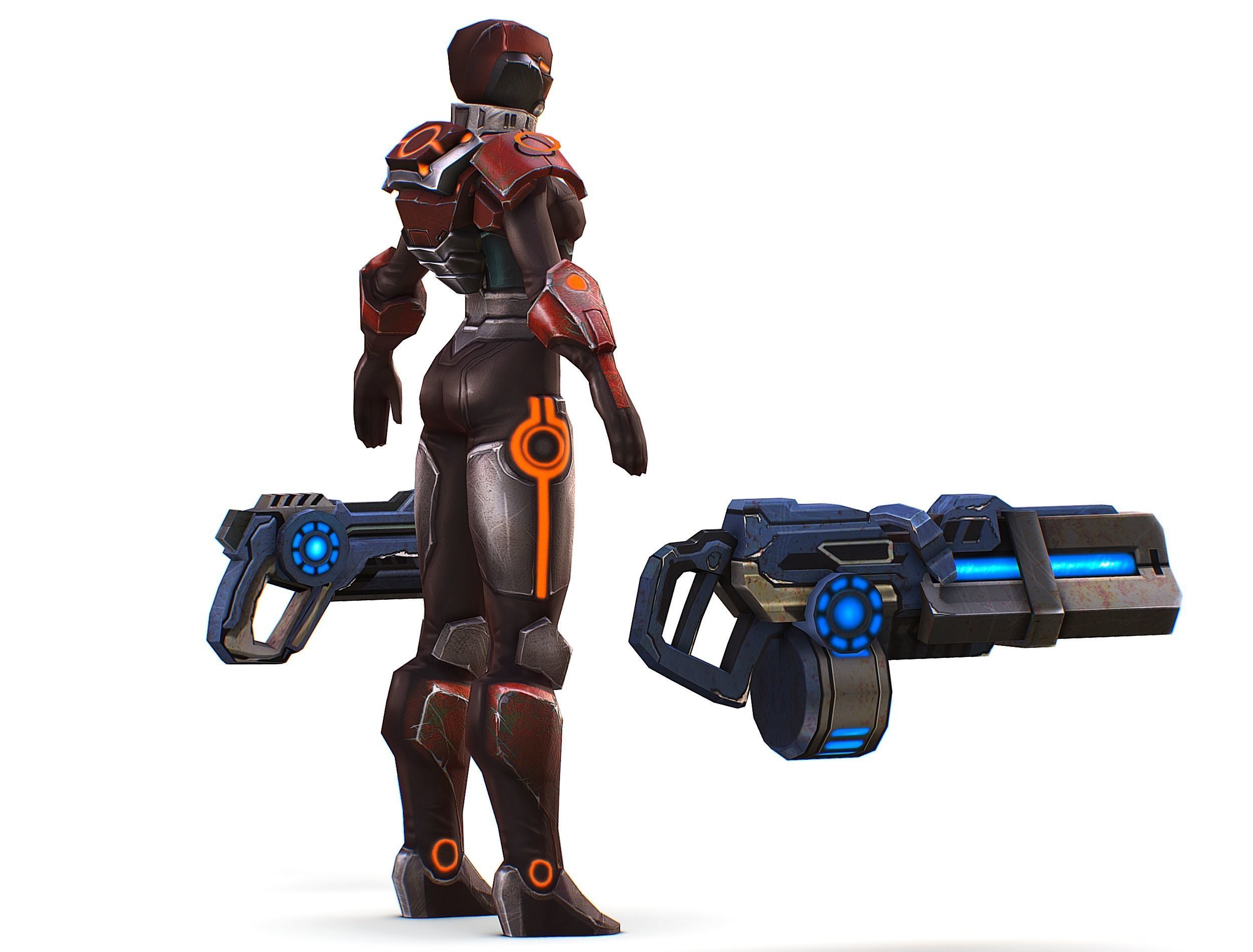 Sci-fi Female Cyborg - Woman Machine Gun Low-poly 3D model_7