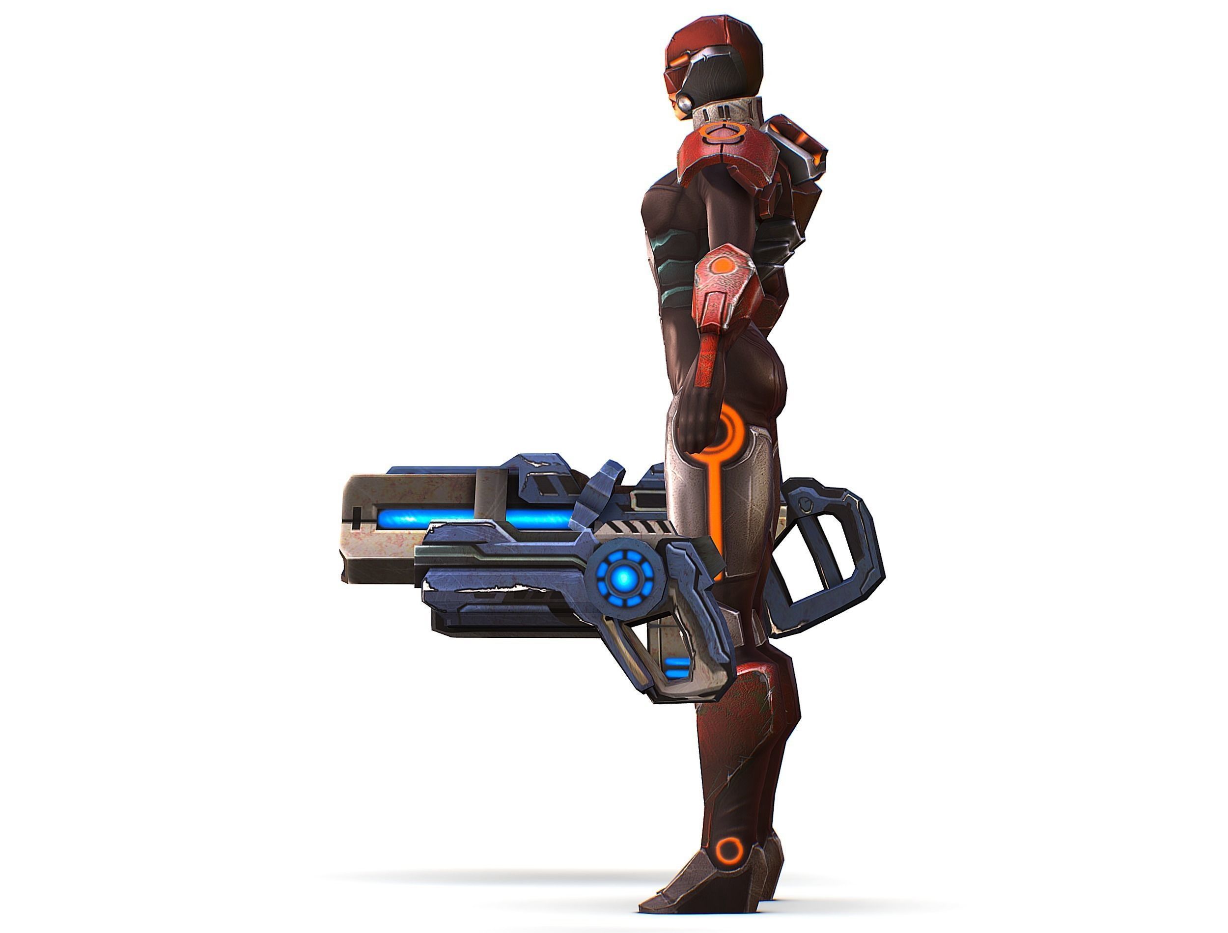 Sci-fi Female Cyborg - Woman Machine Gun Low-poly 3D model_17
