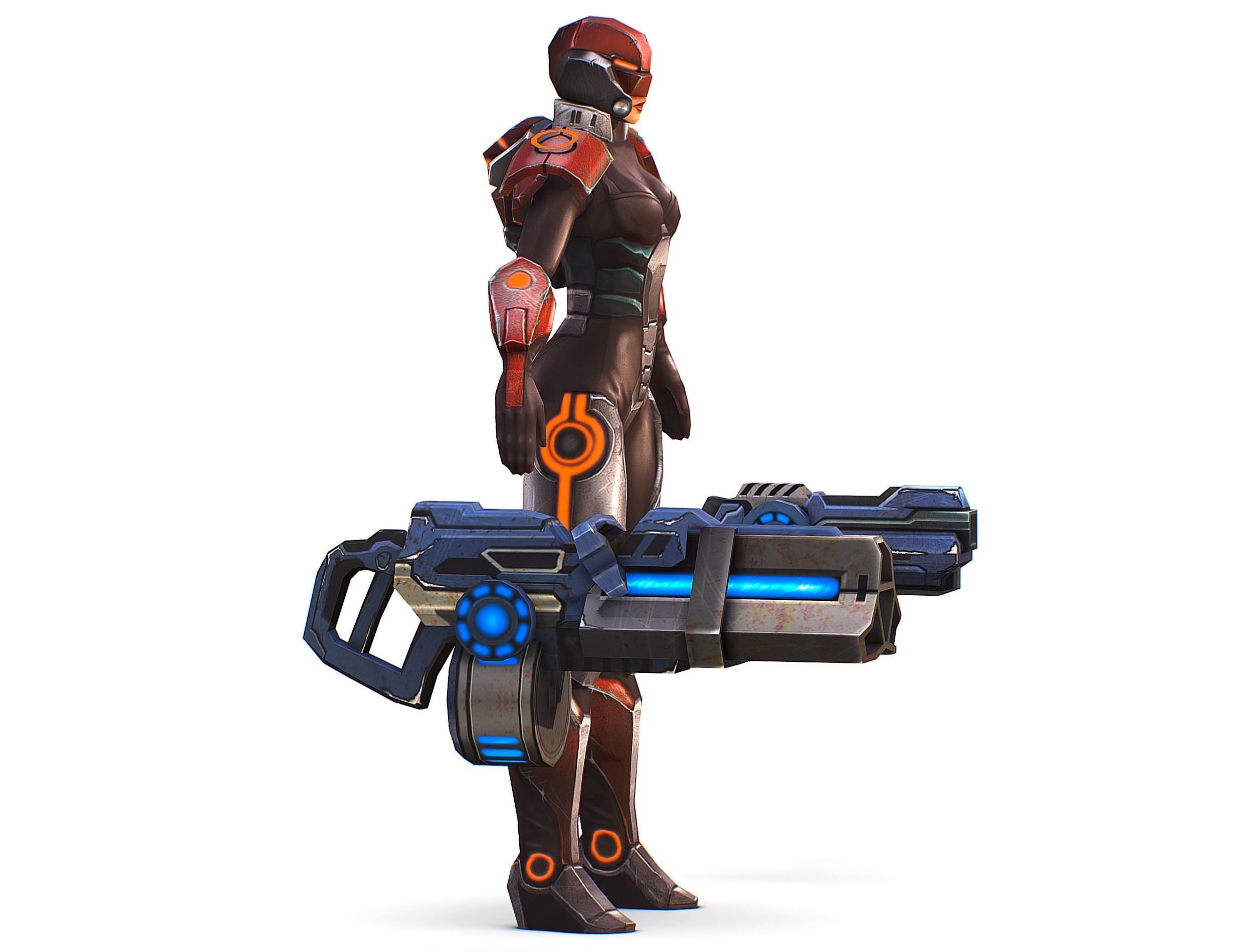 Sci-fi Female Cyborg - Woman Machine Gun Low-poly 3D model_4