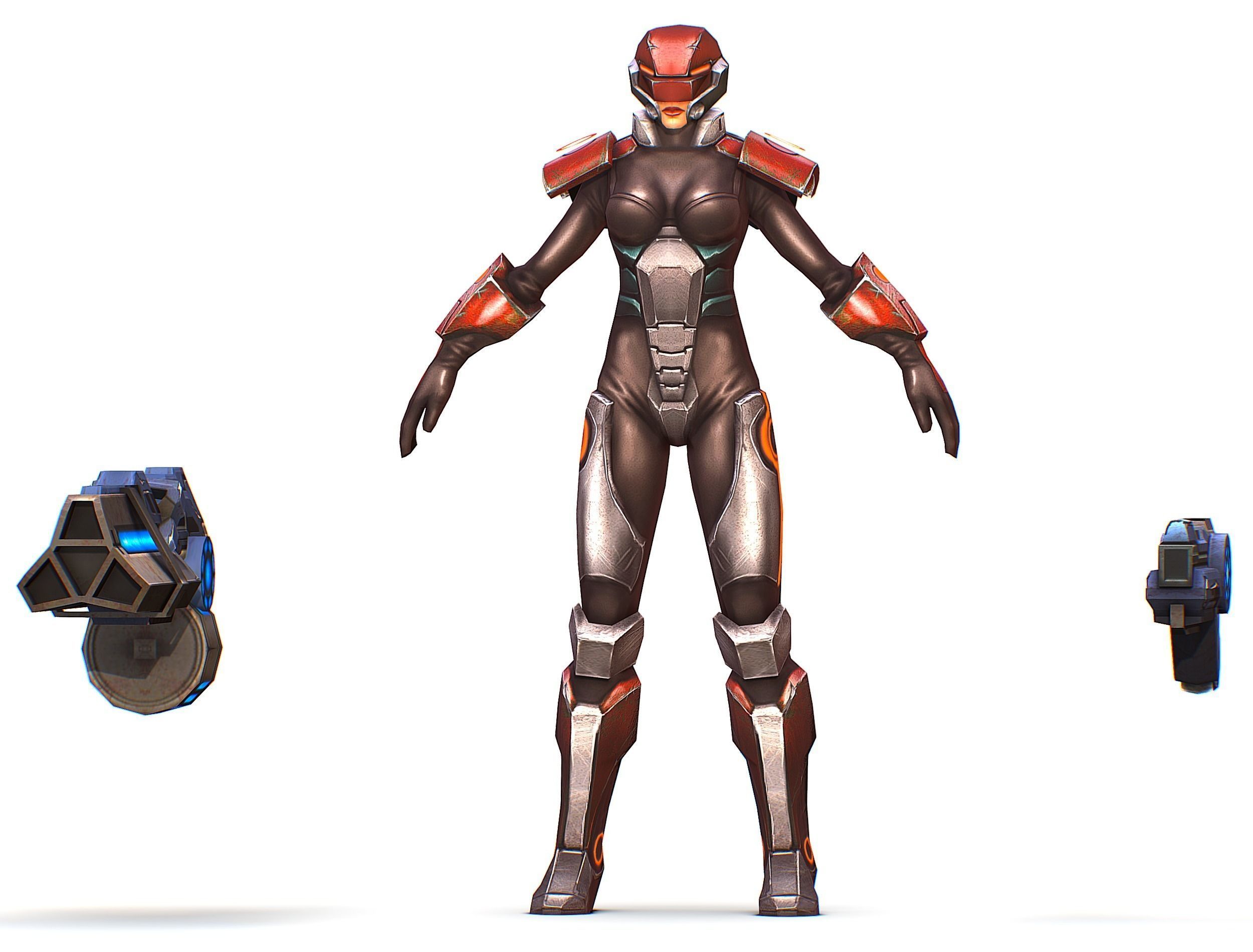 Sci-fi Female Cyborg - Woman Machine Gun Low-poly 3D model_23