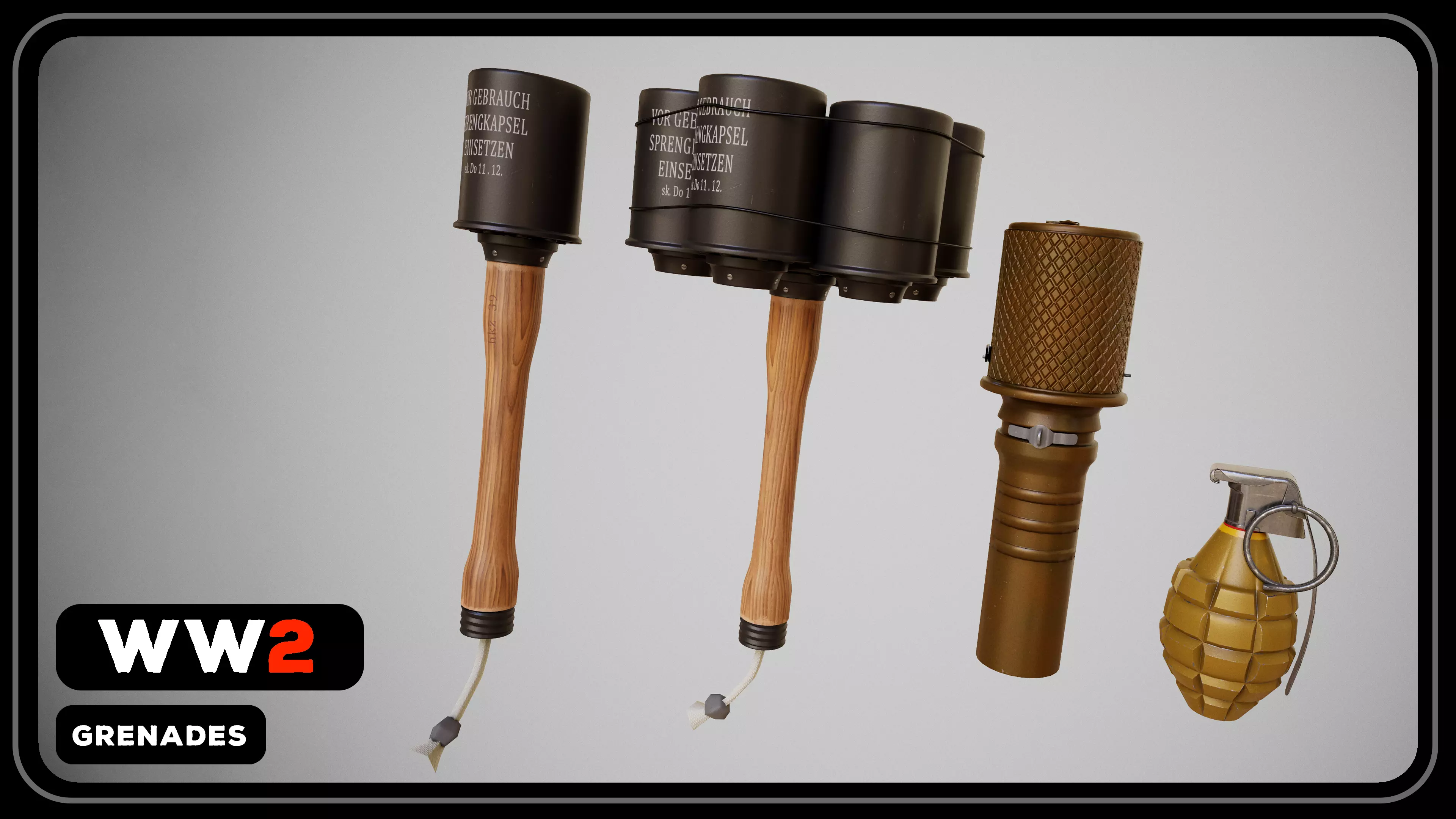 WW2 Grenades and explosives 3 FACTIONS 3D Model Collection_0