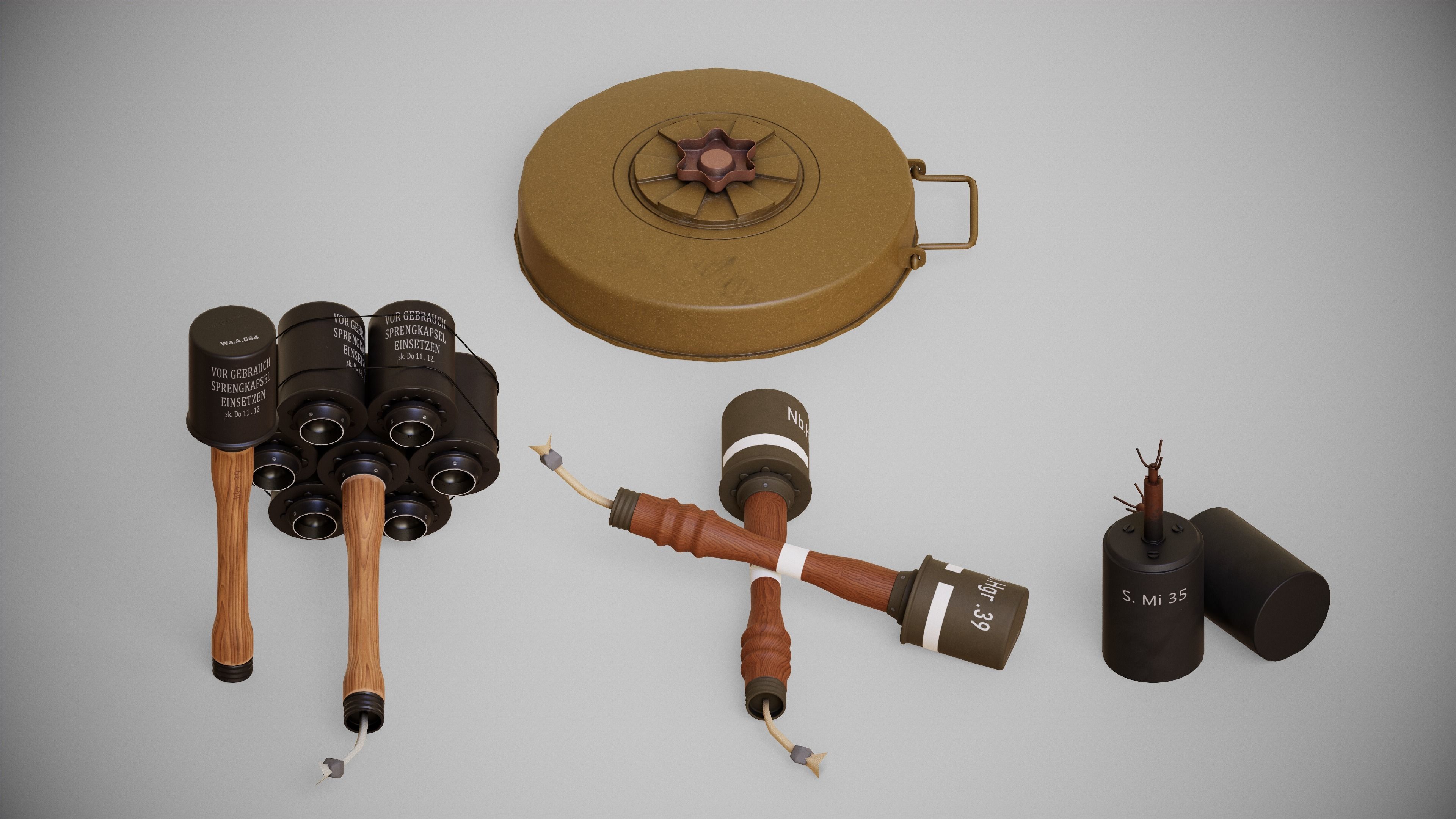 WW2 Grenades and explosives 3 FACTIONS 3D Model Collection_2