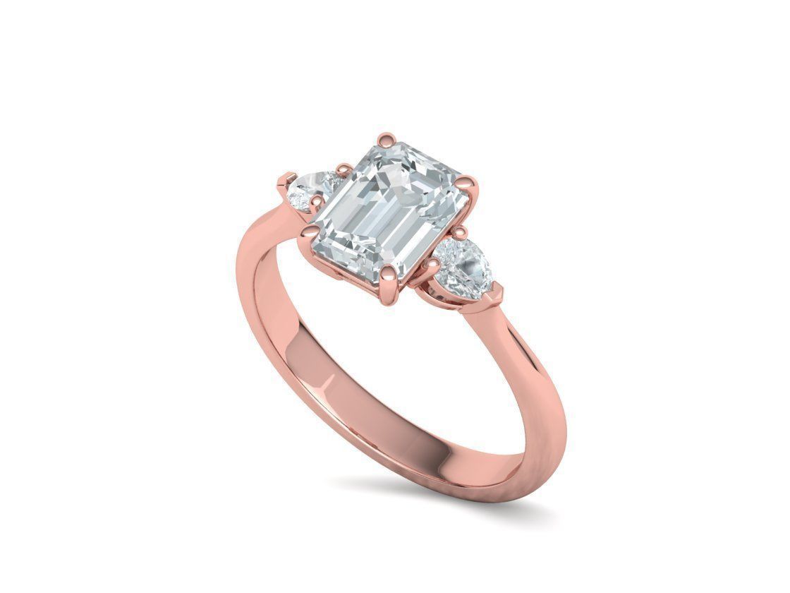8x6 Emerald Cut 4x3 Pear sides  3 stone Engagement Ring  3D print model_26