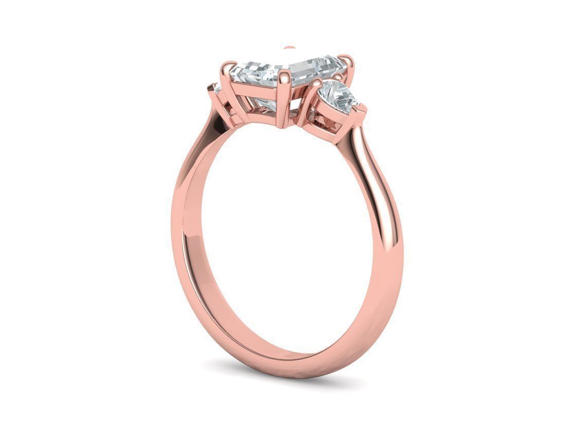 8x6 Emerald Cut 4x3 Pear sides  3 stone Engagement Ring  3D print model_17