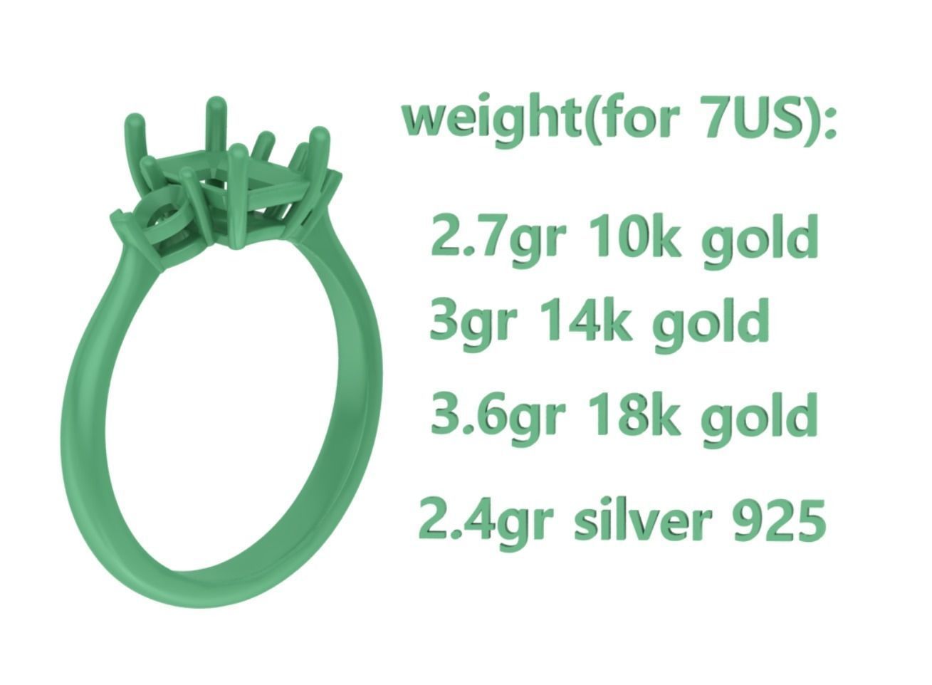 8x6 Emerald Cut 4x3 Pear sides  3 stone Engagement Ring  3D print model_7