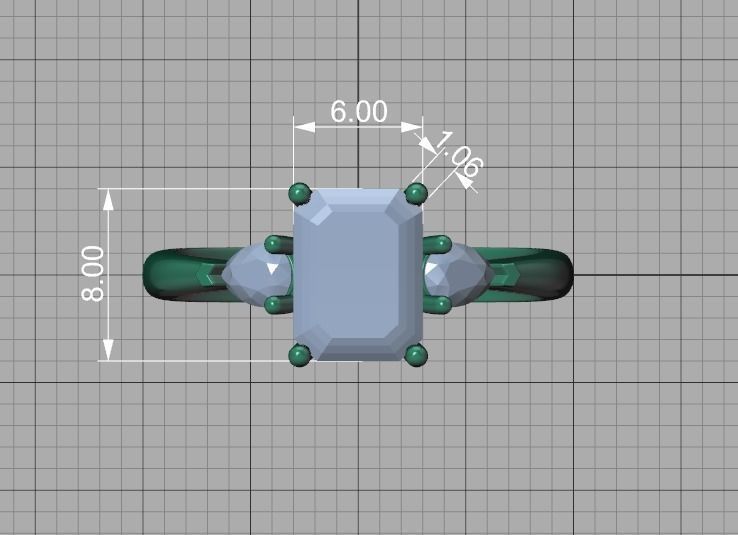 8x6 Emerald Cut 4x3 Pear sides  3 stone Engagement Ring  3D print model_6