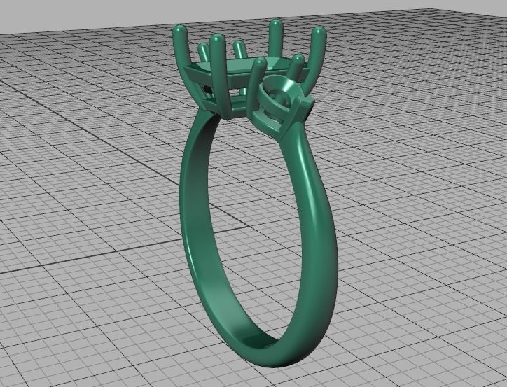 8x6 Emerald Cut 4x3 Pear sides  3 stone Engagement Ring  3D print model_38