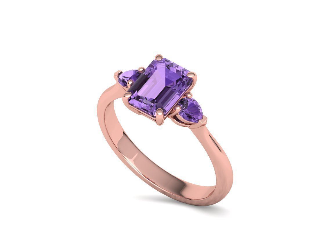 8x6 Emerald Cut 4x3 Pear sides  3 stone Engagement Ring  3D print model_25