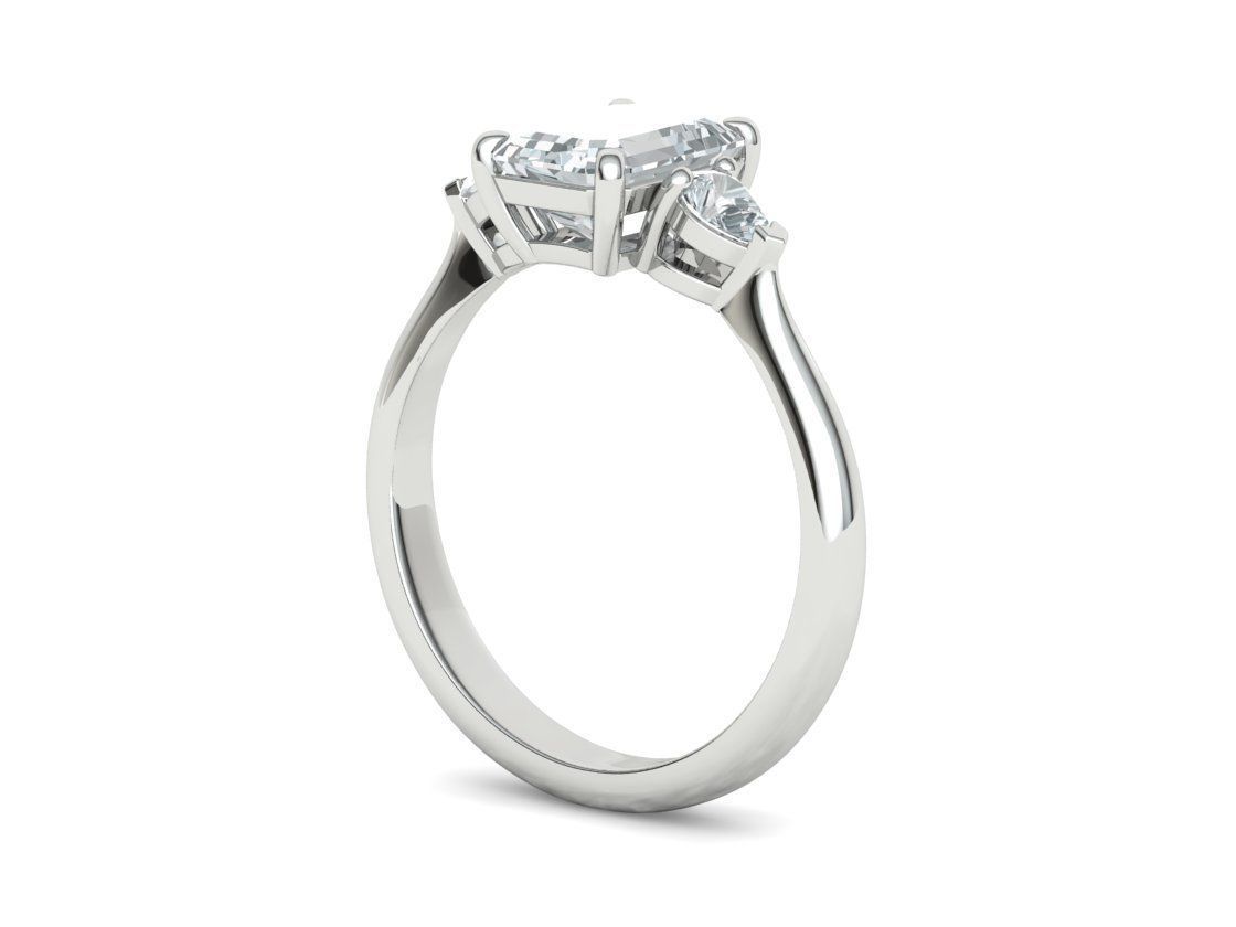 8x6 Emerald Cut 4x3 Pear sides  3 stone Engagement Ring  3D print model_19