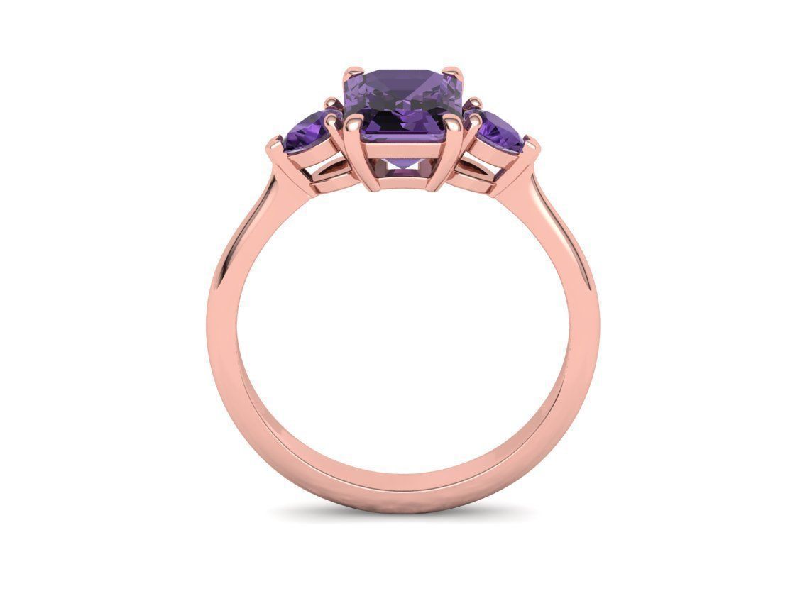 8x6 Emerald Cut 4x3 Pear sides  3 stone Engagement Ring  3D print model_10